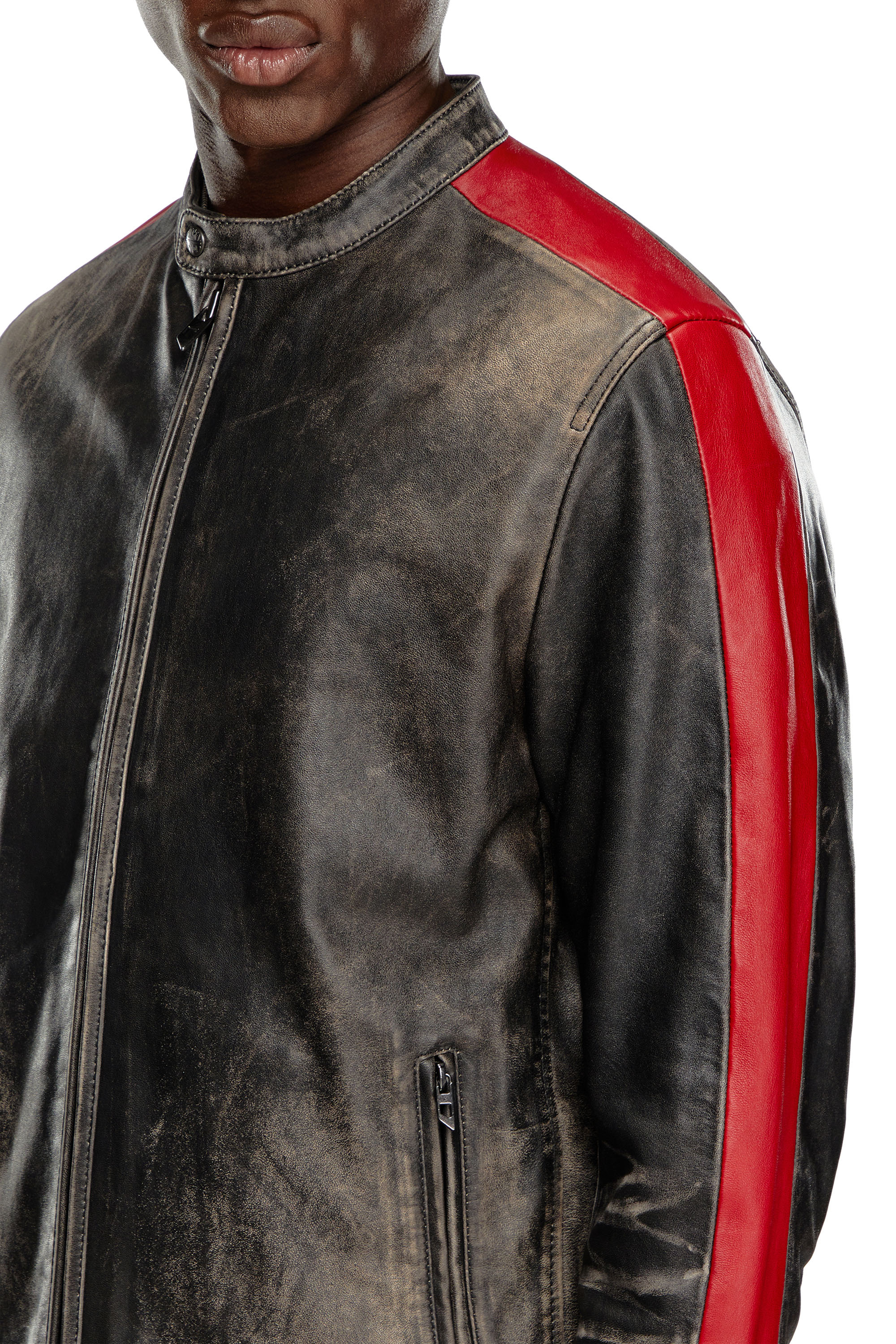 Diesel - L-RENN, Homme Veste en cuir à rayures contrastées in Polychrome - Image 5