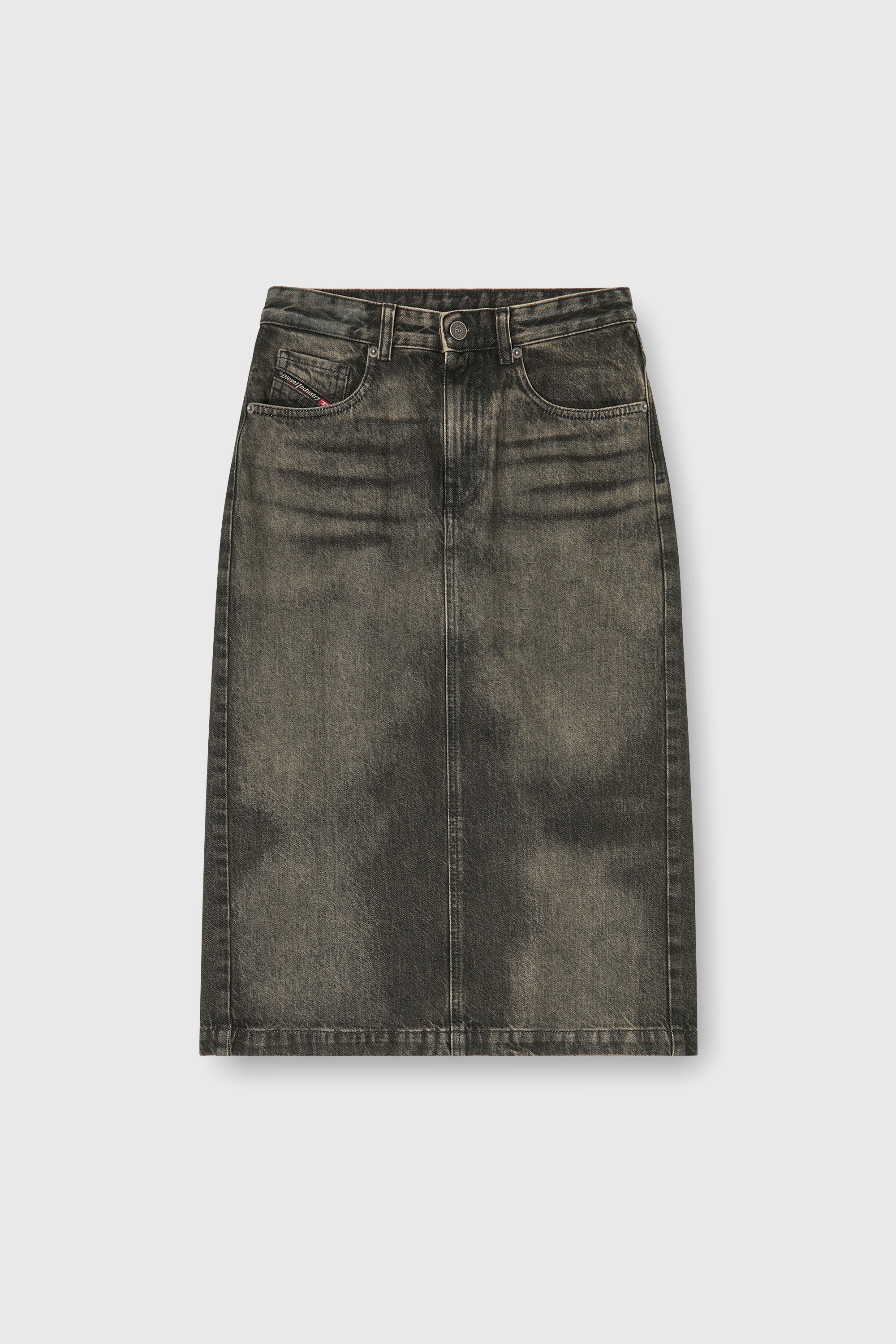 Diesel - DE-PENDY-FSJ, Damen Bleistiftrock aus Denim mit Dirty-Effekt in Schwarz/Dunkelgrau - 2