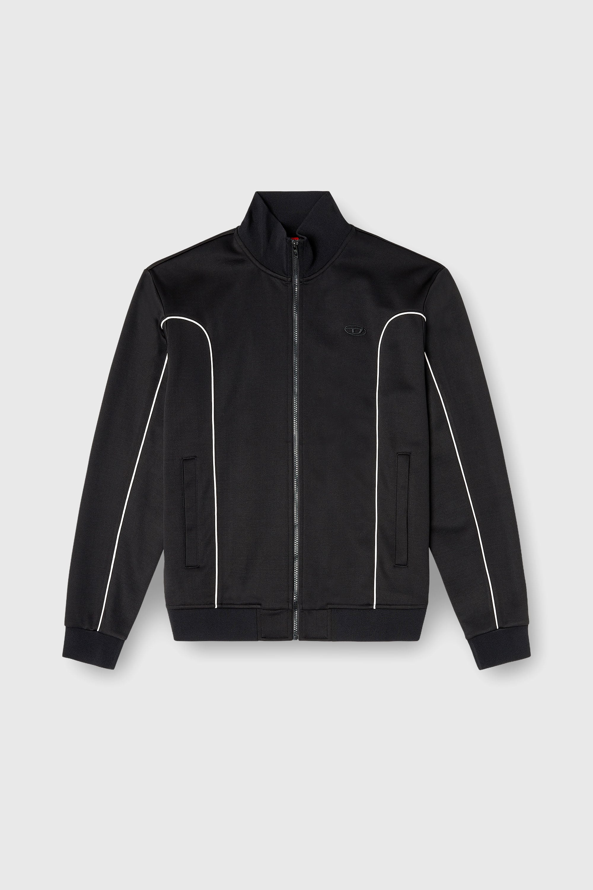 Diesel - S-LOCKING-DO, Man's Sweat fabric track jacket with contrast piping in Black - 2