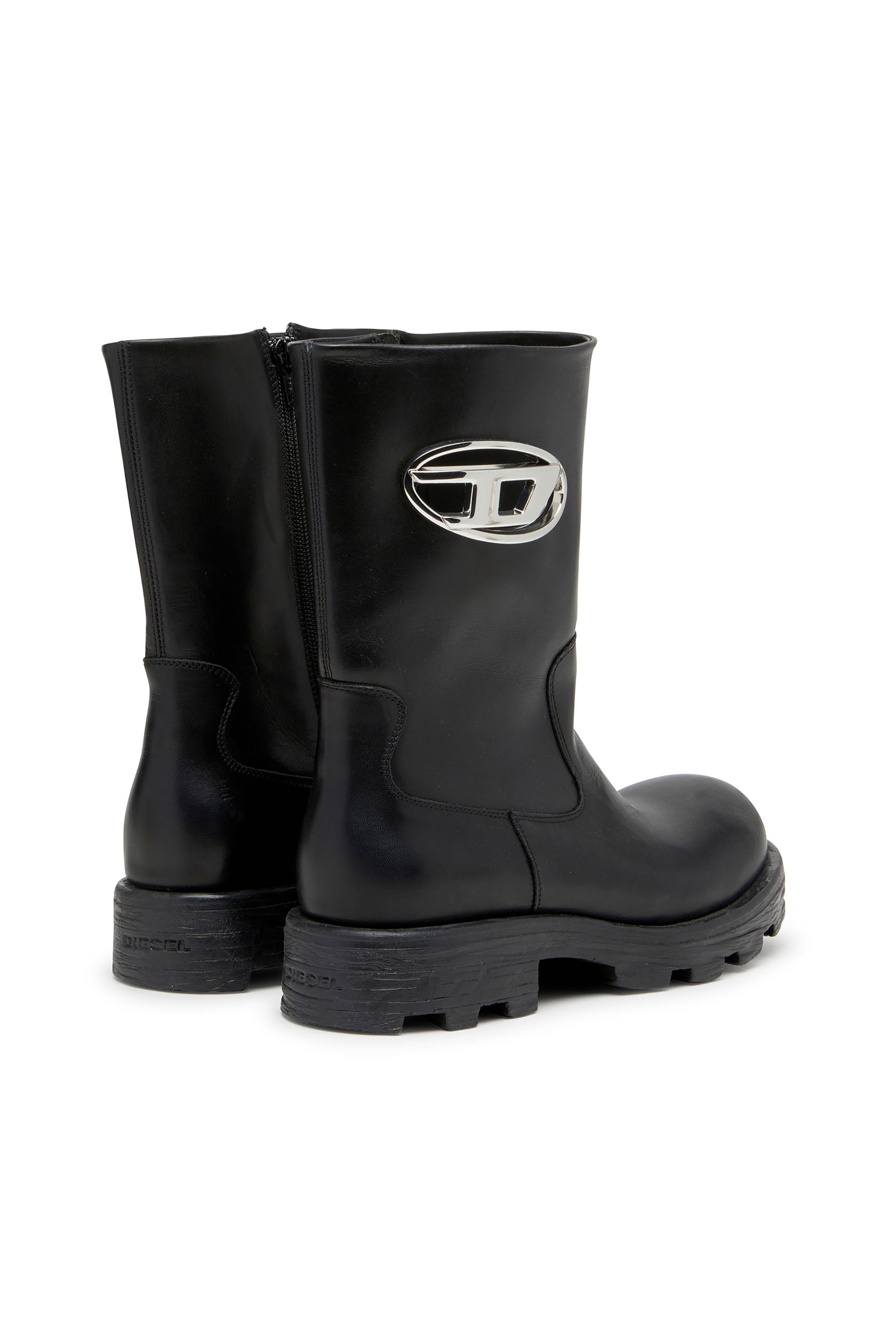 Diesel - D-HAMMER BKR D W, Damen D-Hammer-Cut-Out-Lederstiefel mit Logo-Hardware in Schwarz - 4