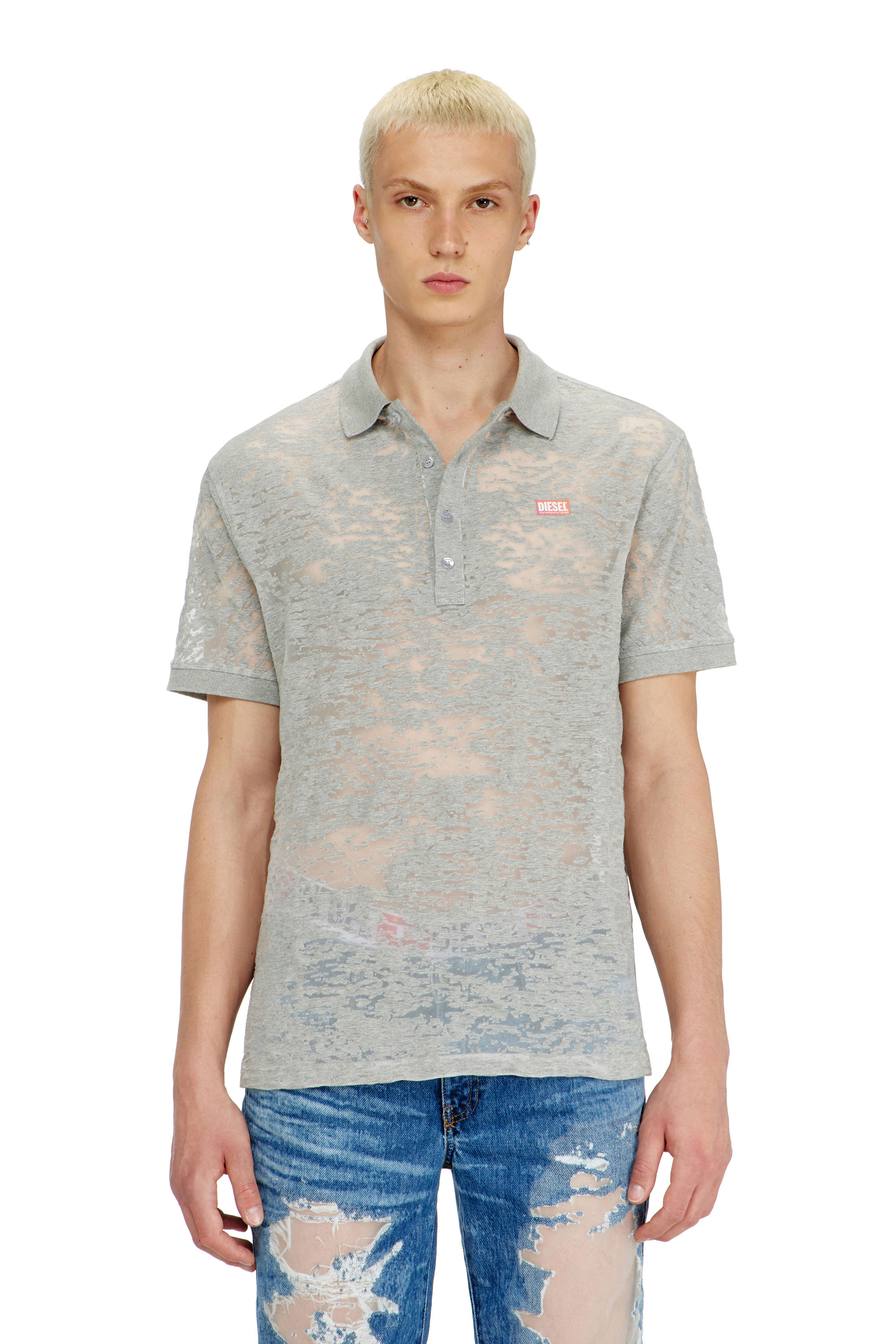 Diesel - PR-T-REJUST, Polo in jersey all-over devor&eacute; Uomo in Grigio - 1