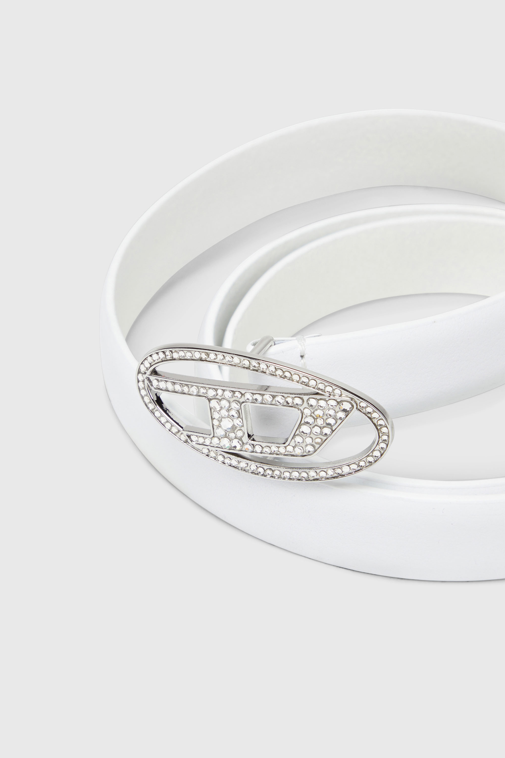 Diesel - B-1DR STRASS 20, Ceinture 1.9 cm fine en cuir avec boucle en cristal Femme in Blanc - 3