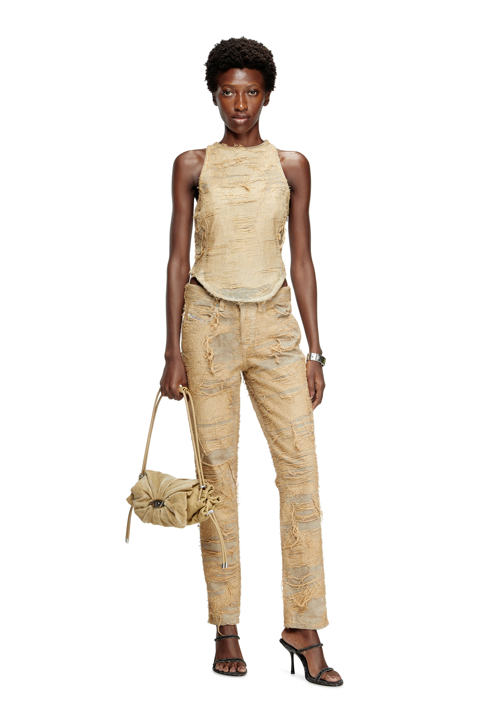 Diesel - DE-ASTRO-FSG, Top sfilacciato in denim overdyed Donna in ToBeDefined - 2