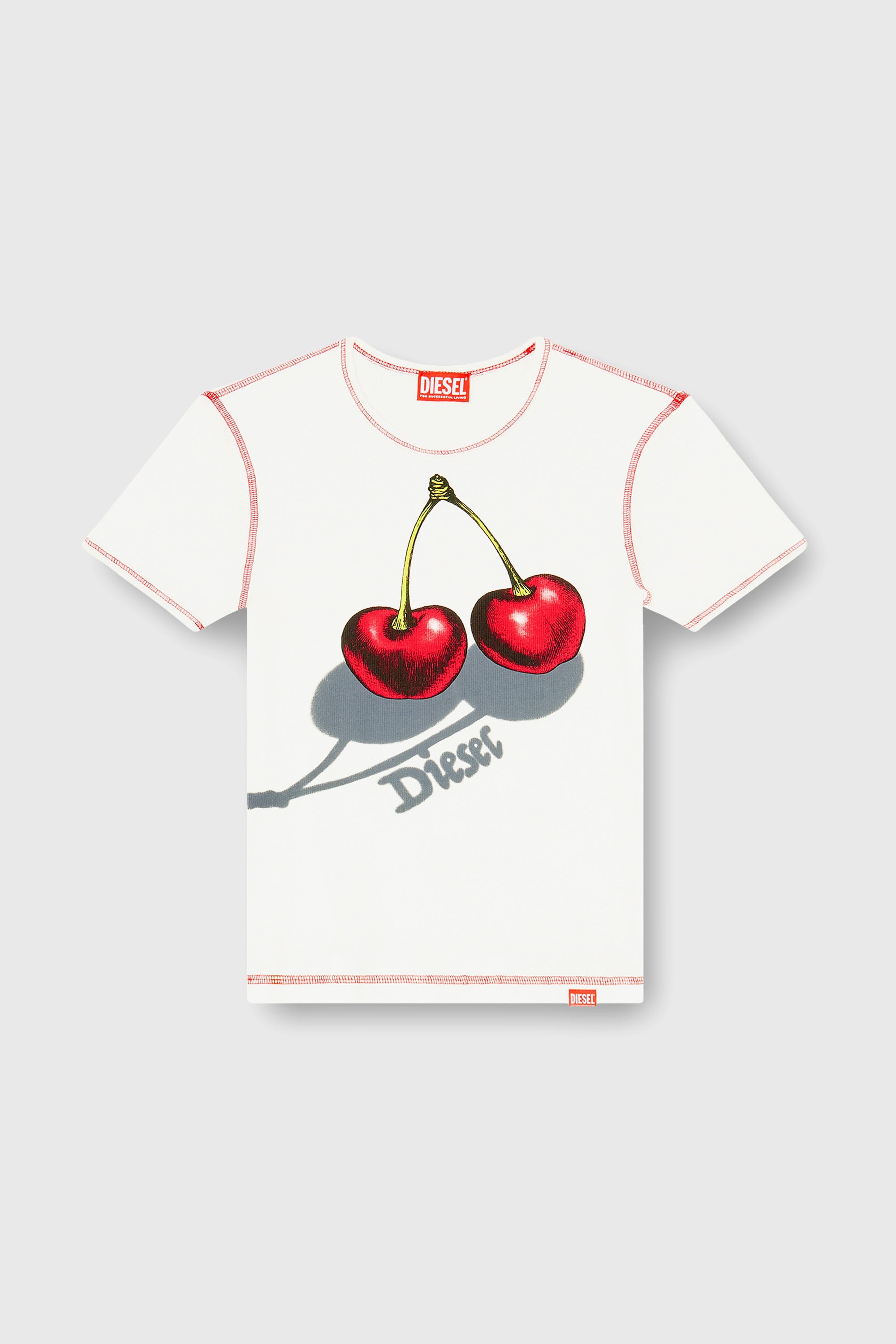 Diesel - SV-T-ELE-CHER, T-shirt slim in cotone con stampa ciliegia Donna in Bianco - 1