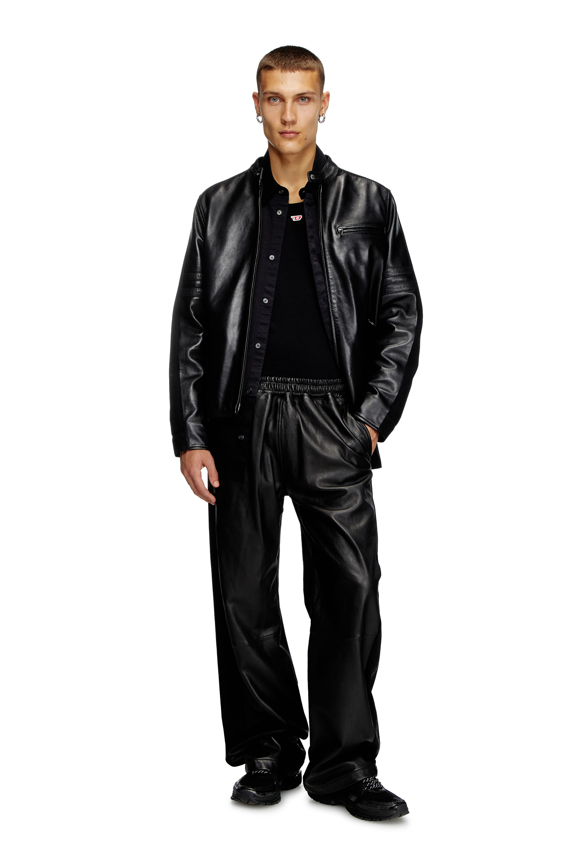 Diesel - P-OCHS, Man's Hybrid denim and leather pants in Black - 2