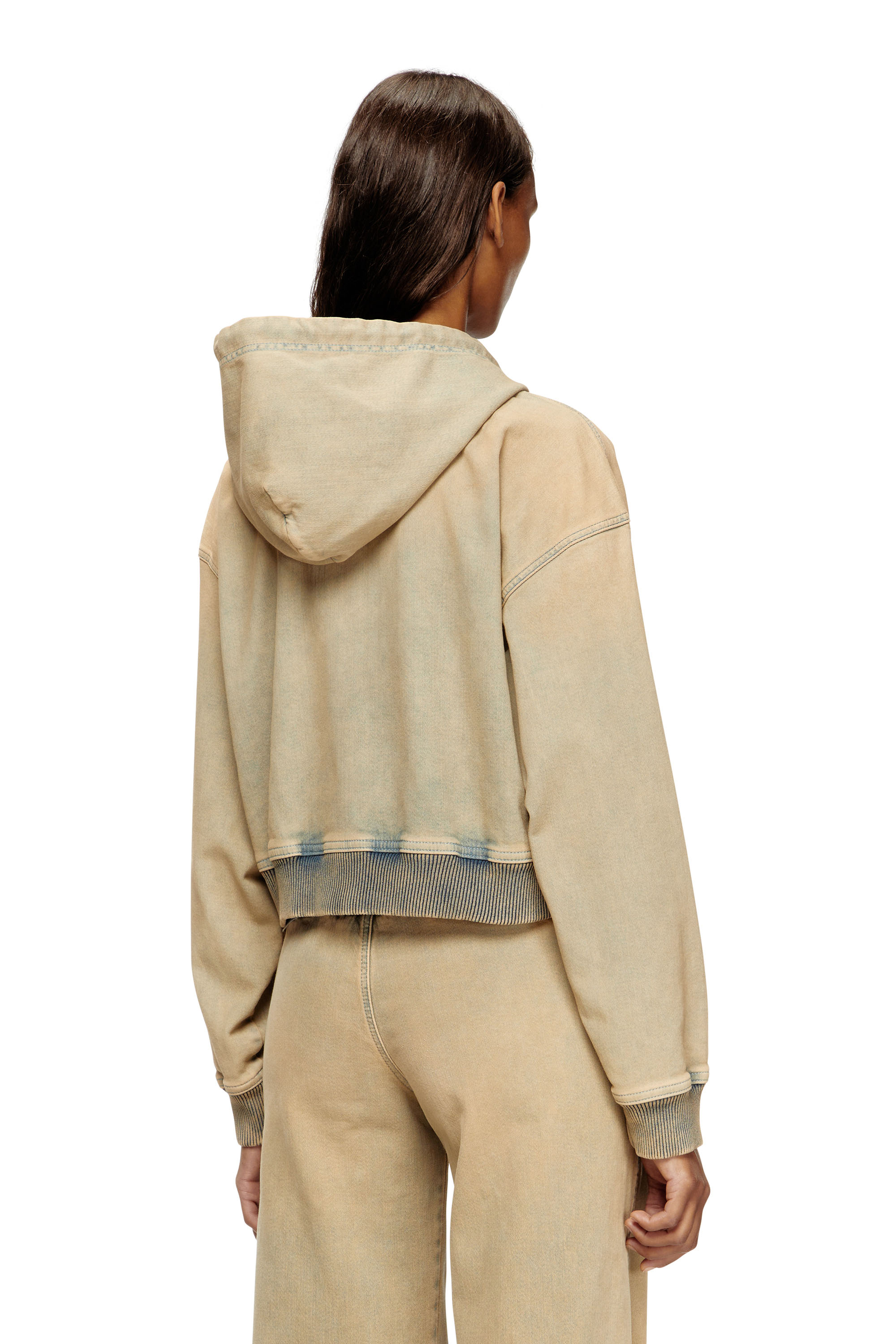 Diesel - DE-GIRI-CROP JOGG, Damen Reißverschluss-Kapuzenpullover aus farbigen JoggJeans in Beige/Blau - 4