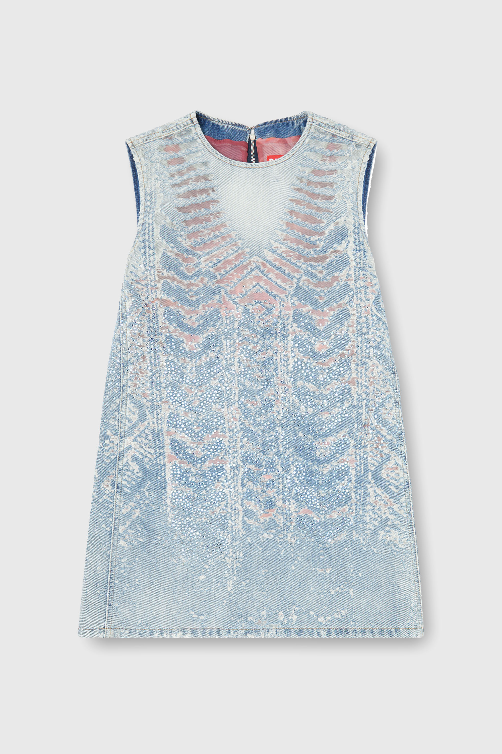 Diesel - DE-MYRELA-S, Woman's Mini dress in microstone devor&eacute; denim in Light Blue - 2