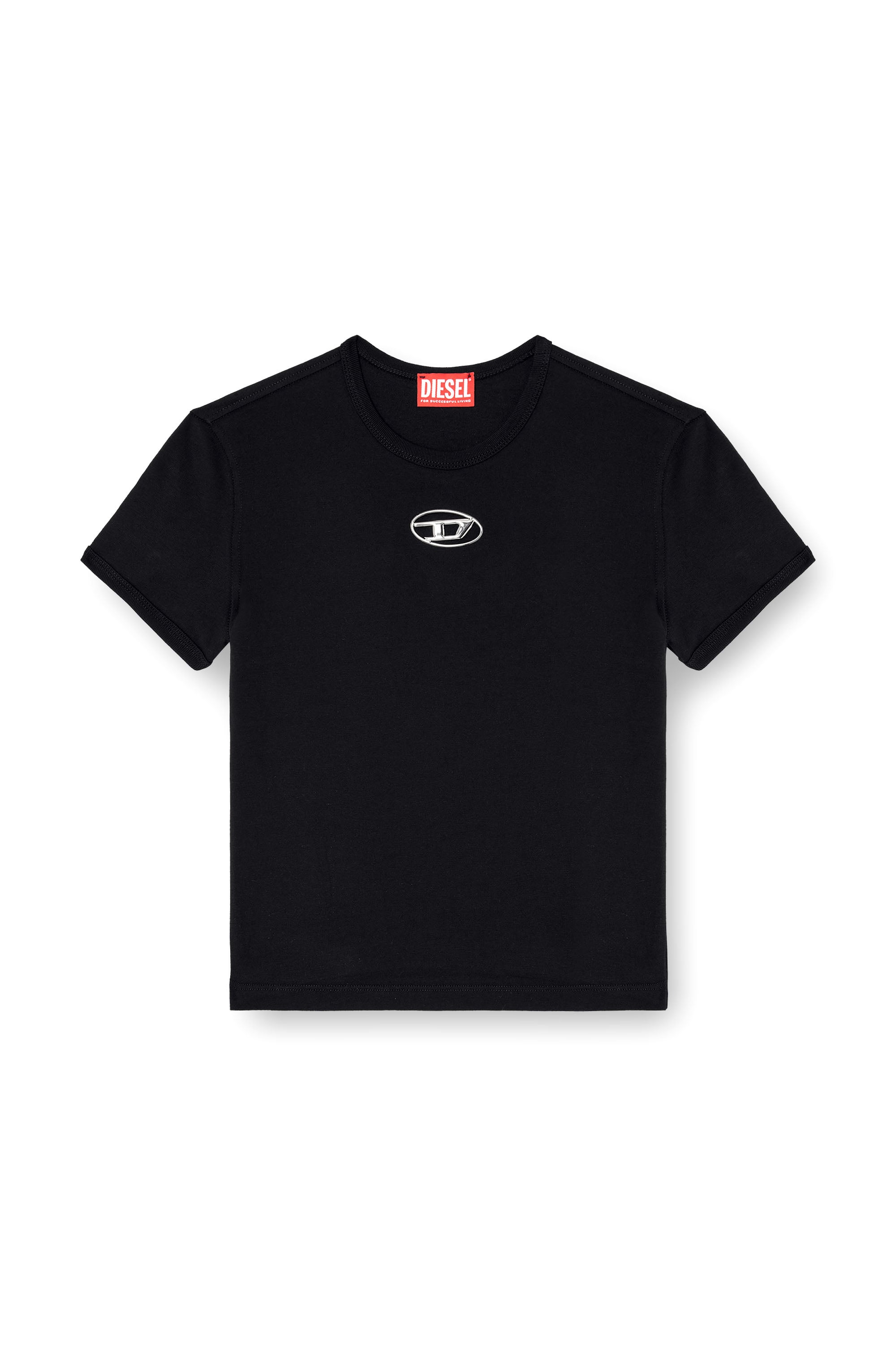 Diesel - T-UNCUTIE-LONG-OD-Q1, T-shirt slim con logo Oval D cut-out Donna in Nero - 3