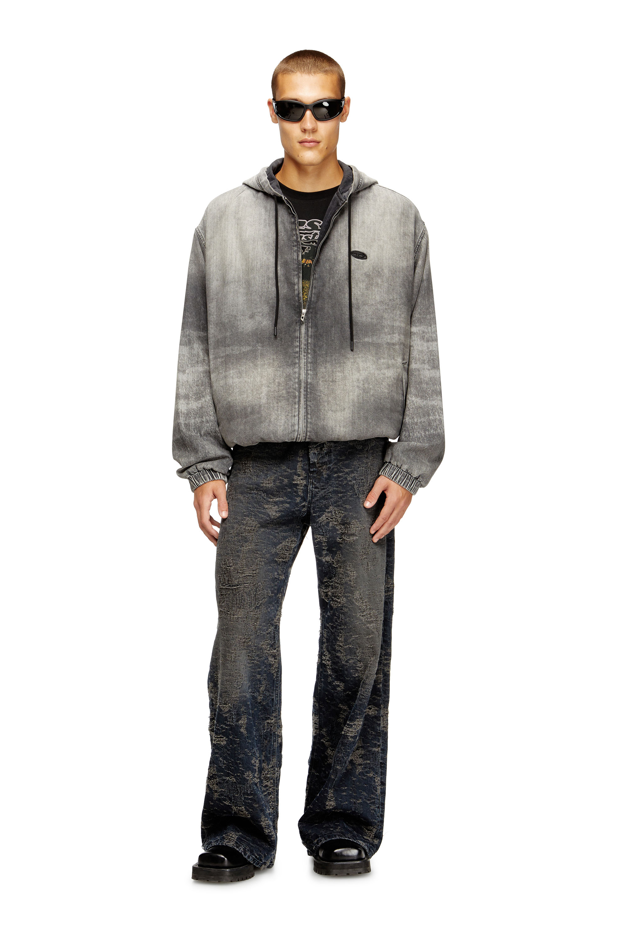 Diesel - D-OFFY-S, Veste à capuche en denim marbré enduit Mixte in Noir - 2
