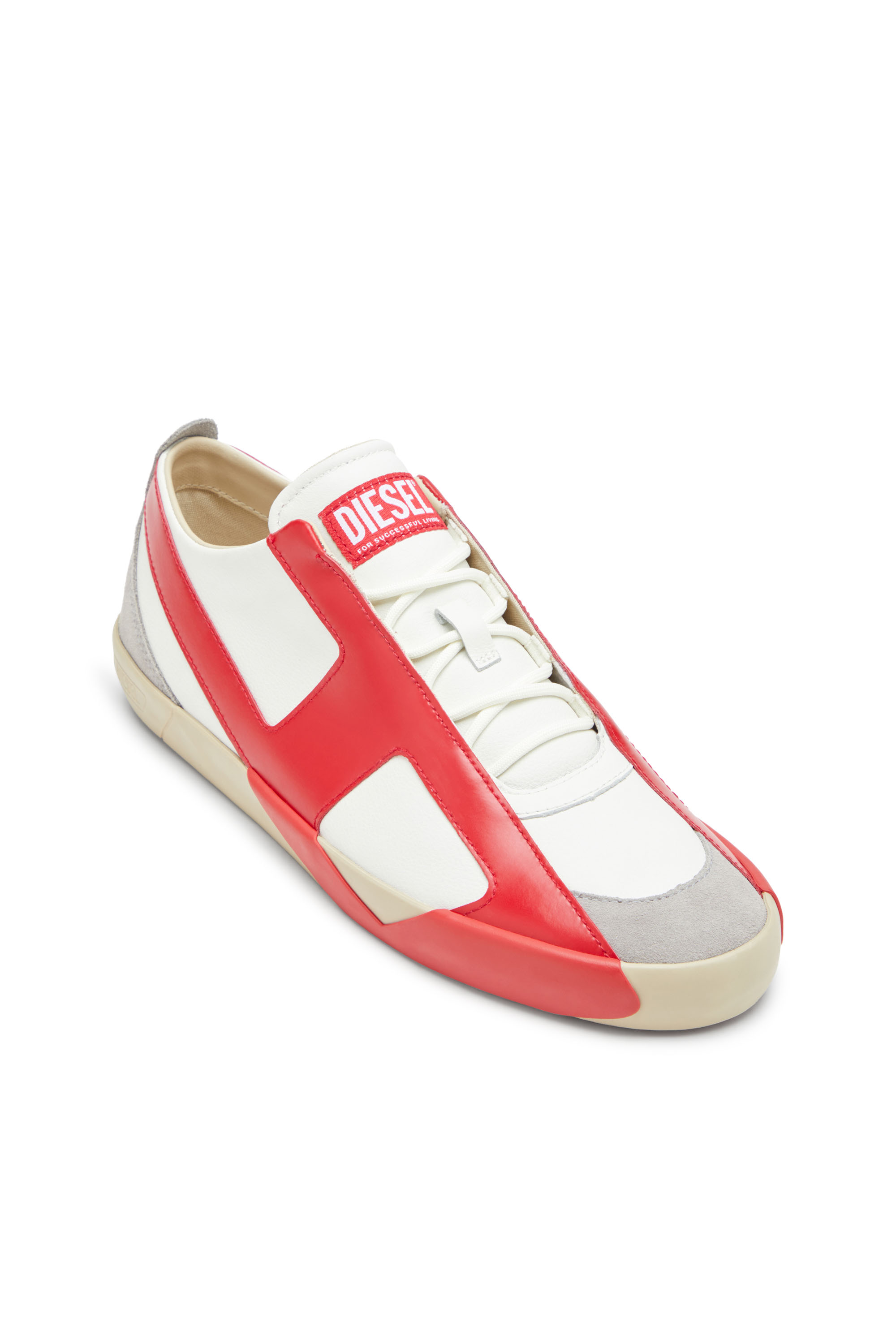 S-SLANTE-D LOW, Blanc/Rouge Diesel - S-SLANTE-D LOW, S-Slante-D-Baskets en daim et cuir avec logo D Homme in Polychrome - 6