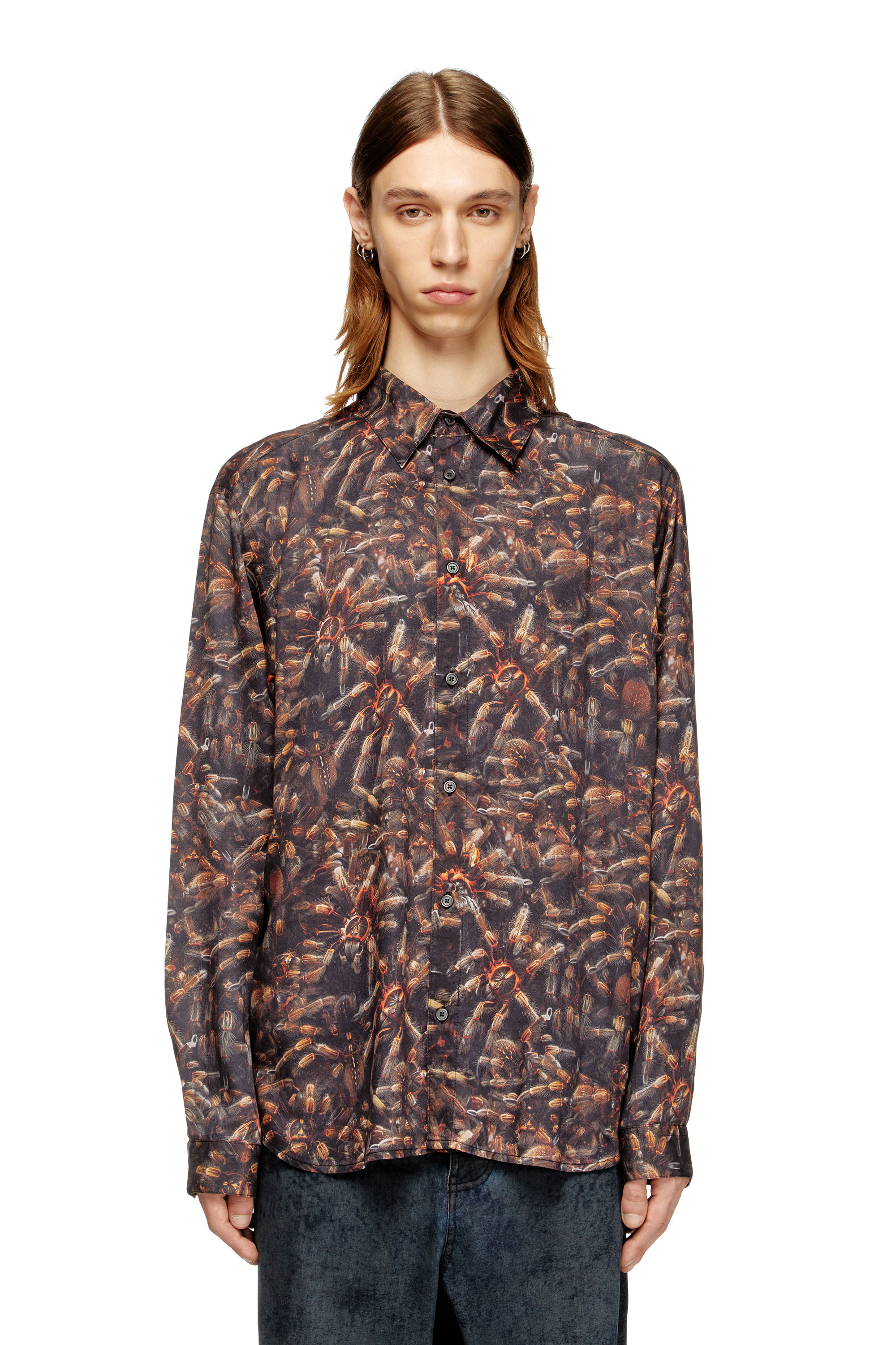 Diesel - S-SIMPLY-SPIDER-PJBK, Herren Lyocell-Hemd mit Allover-Print in Schwarz/Braun - 1