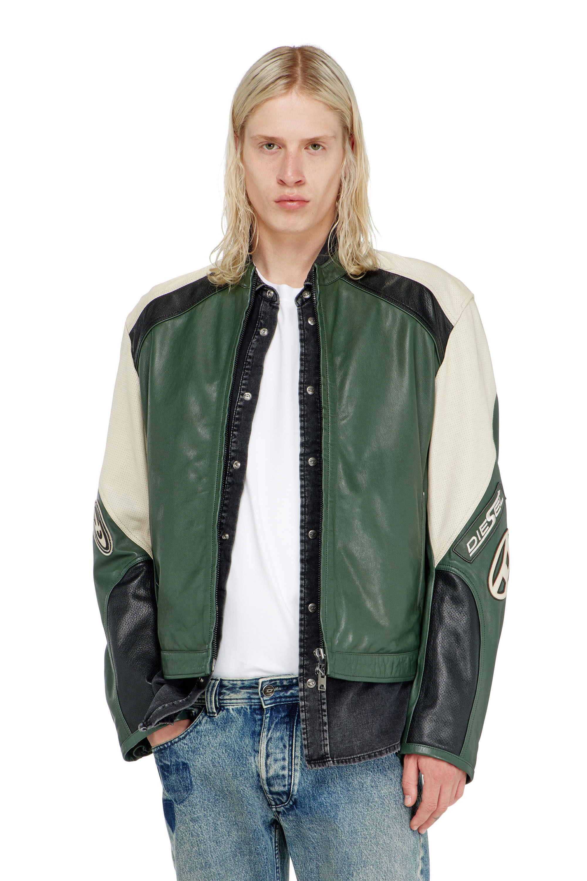 Diesel - L-AHTI, Giacca biker in pelle colour-block Uomo in ToBeDefined - 1
