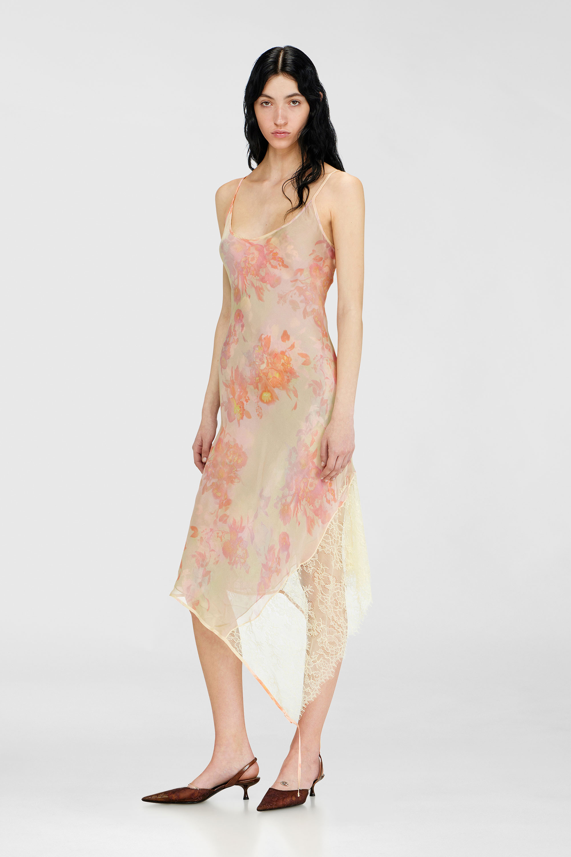 Diesel - D-ANCEL, Vestito sottoveste midi con stampa floreale e bordo in pizzo Donna in Multicolor - 1