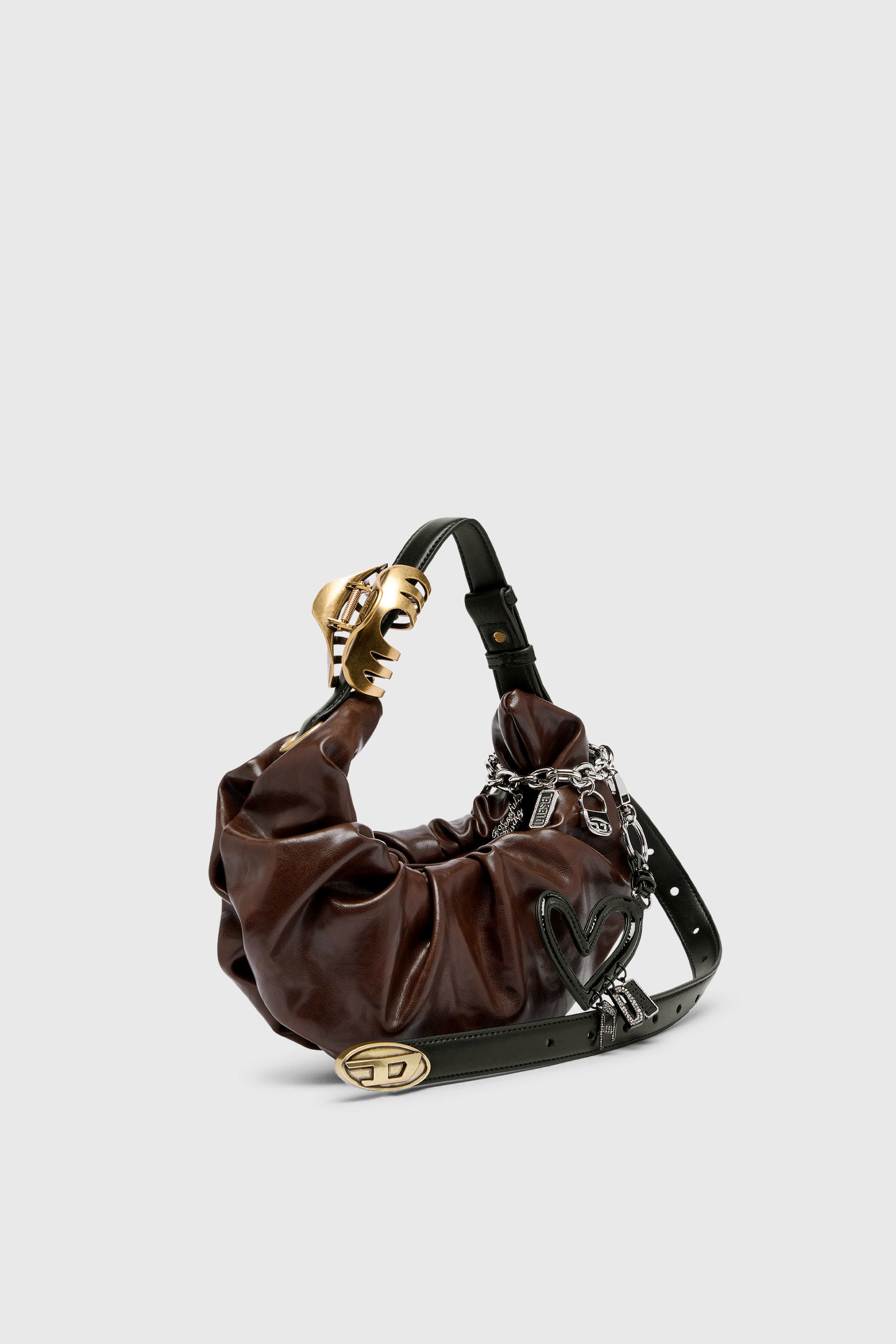Diesel - GRAB-D HOBO S, Damen Grab-D-Small Hobo-Tasche mit gerafftem Design in Dunkelbraun - 2