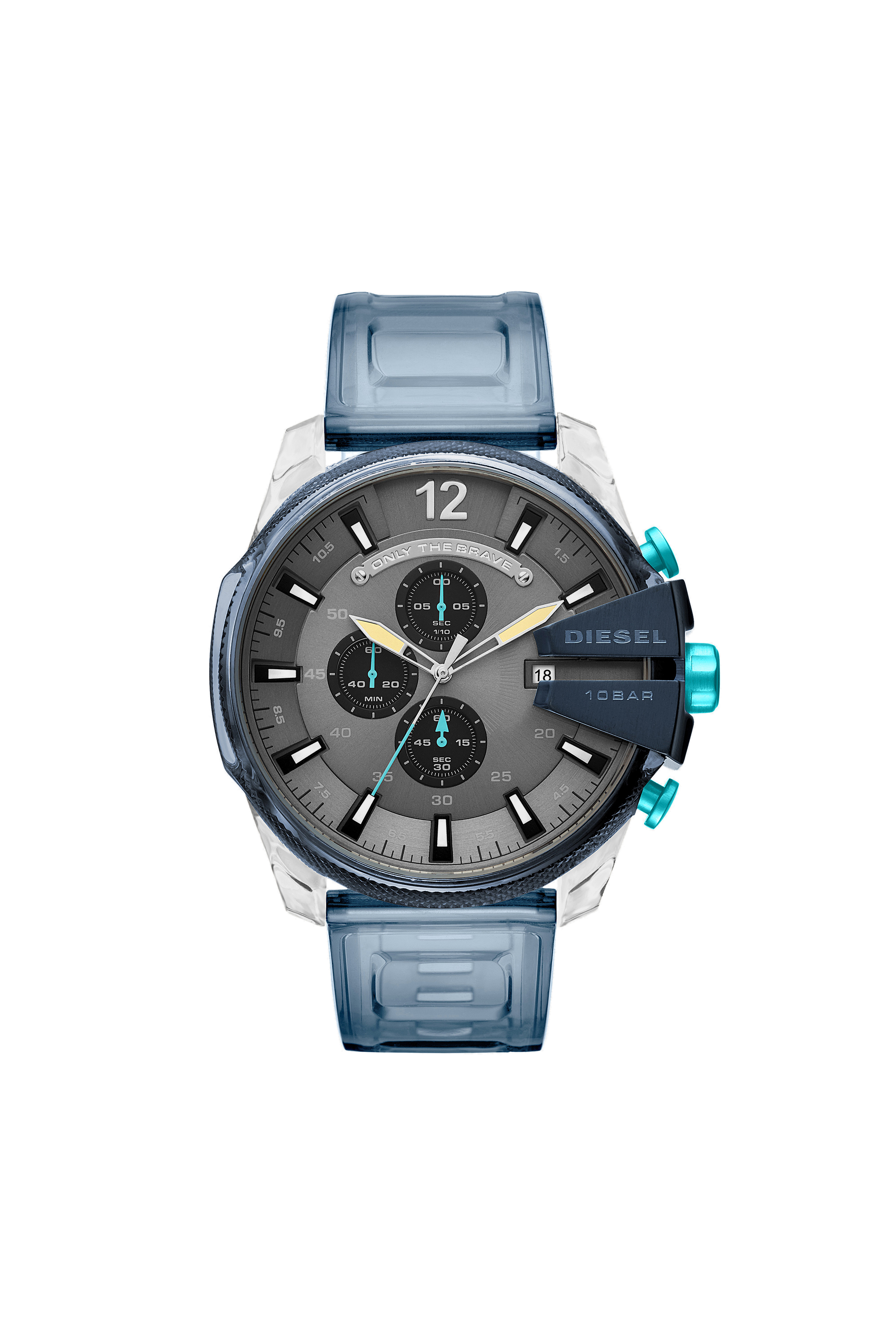 Diesel - DZ4487, Herren Mega Chief Uhr mit blauem Silikonarmband und Chronograph in Hellblau - 1