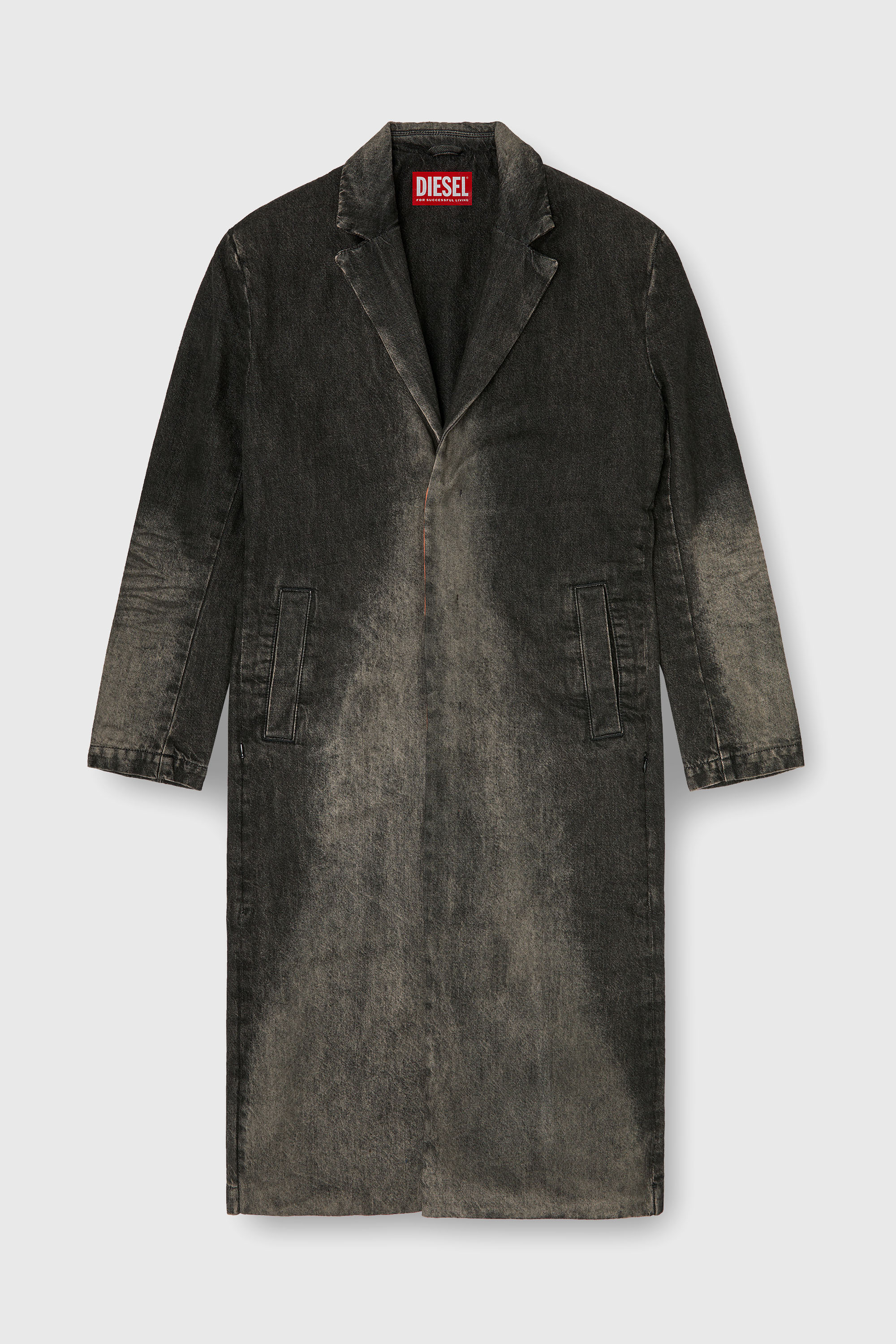 Diesel - D-IANCH-FSJ, Unisex Langer Mantel aus Denim mit Used-Effekt in Schwarz - 2