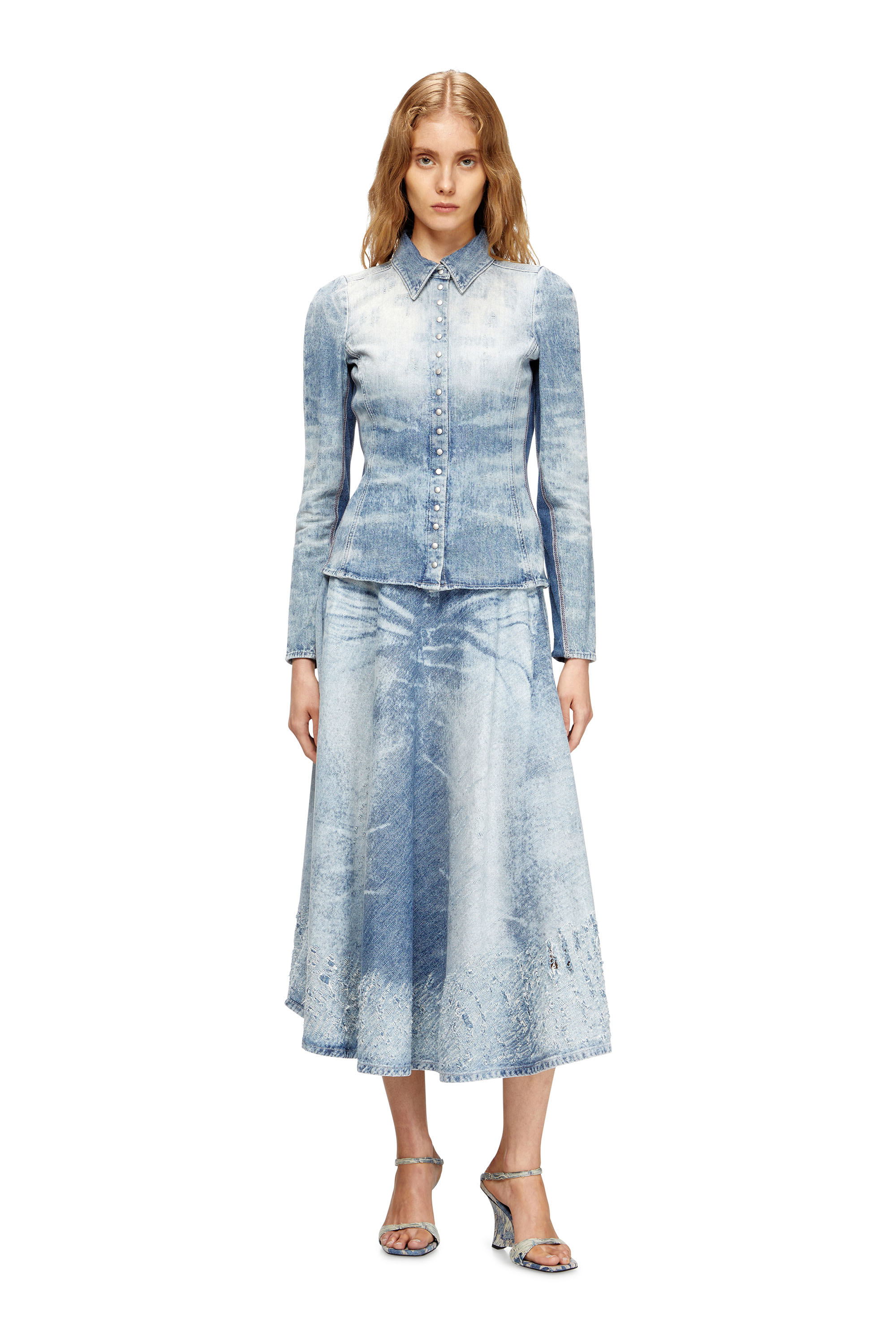 Diesel - DE-MASLY-FSH, Damen Hemd aus vielgetragenem Wabenmuster-Denim in Hellblau - 2