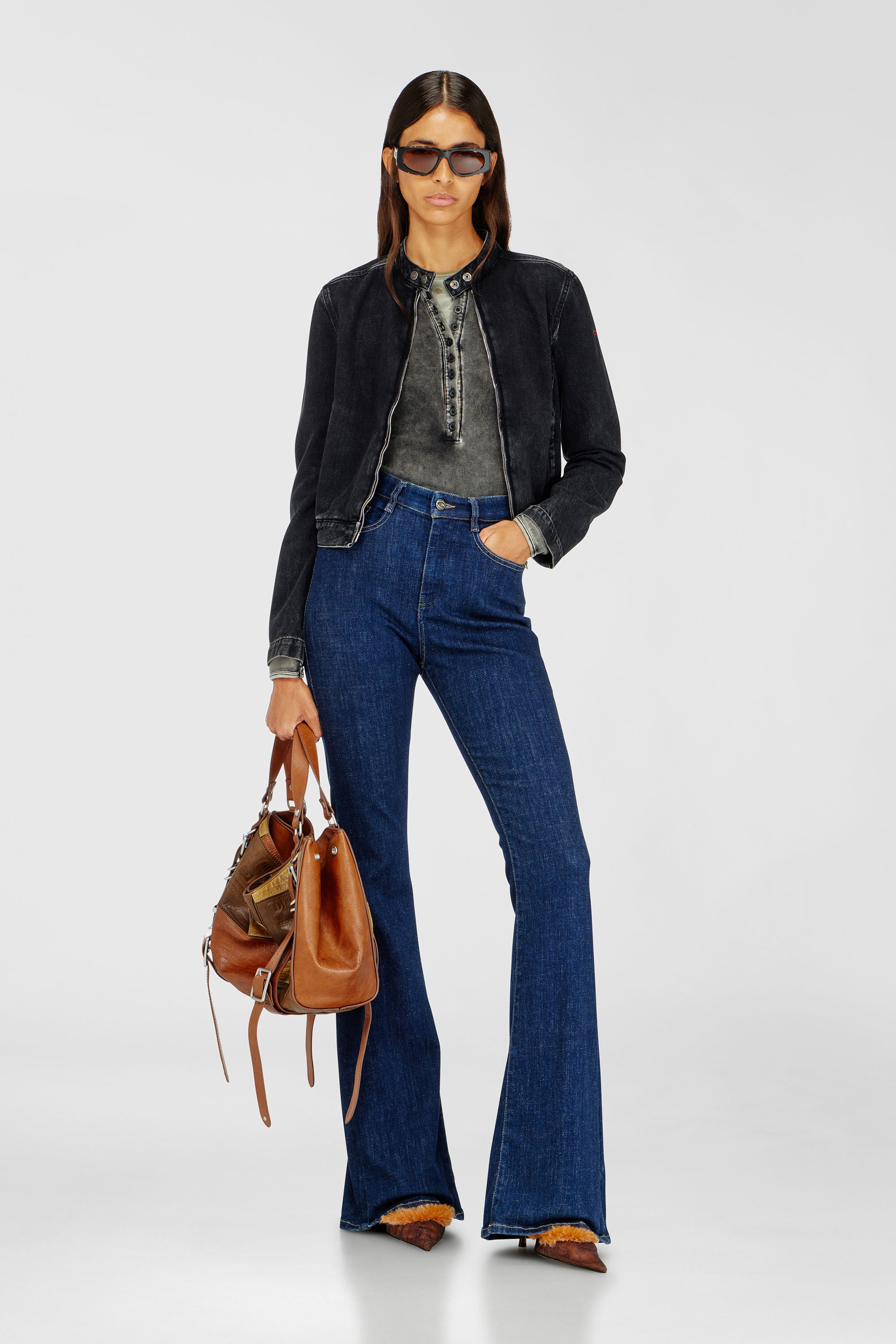 Diesel - DE-MORNIN, Blouson motard en denim en denim &agrave; lavage propre Femme in Noir - 2