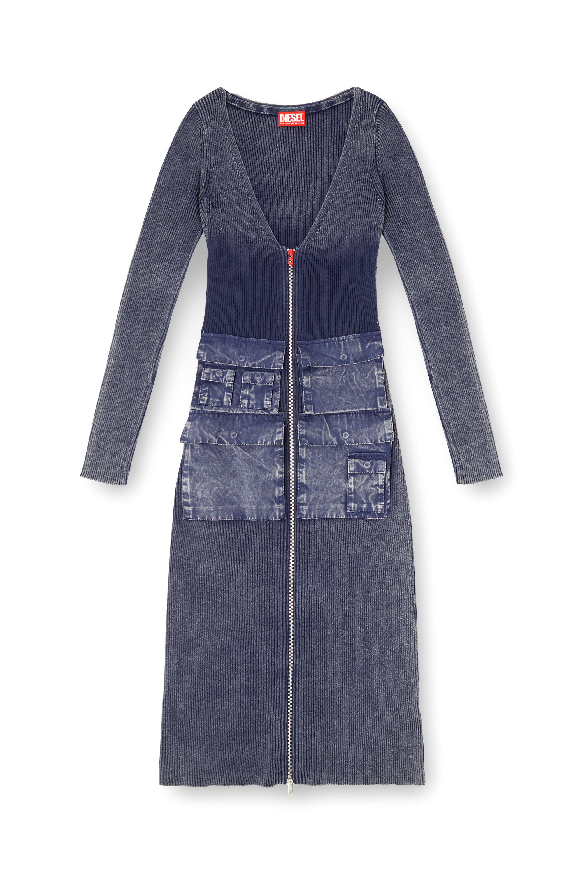 Diesel - M-MELTI-LS, Abito midi a costine effetto denim Donna in Blu - 3