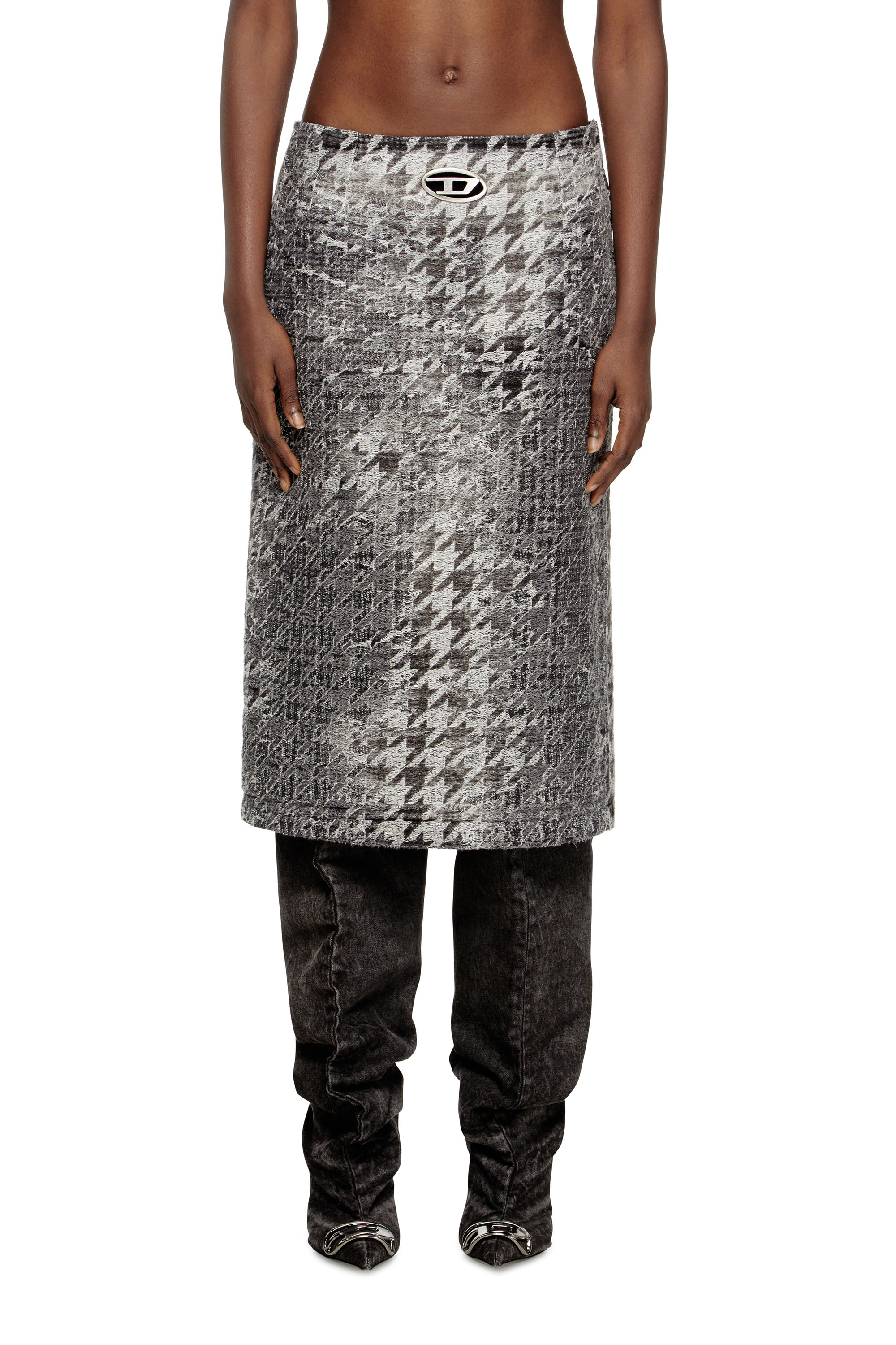 Diesel - DE- RATHIAN-FSH, Damen Midi-Rock aus Prince-of-Wales-Jacquard-Denim in Schwarz/Weiss - 1