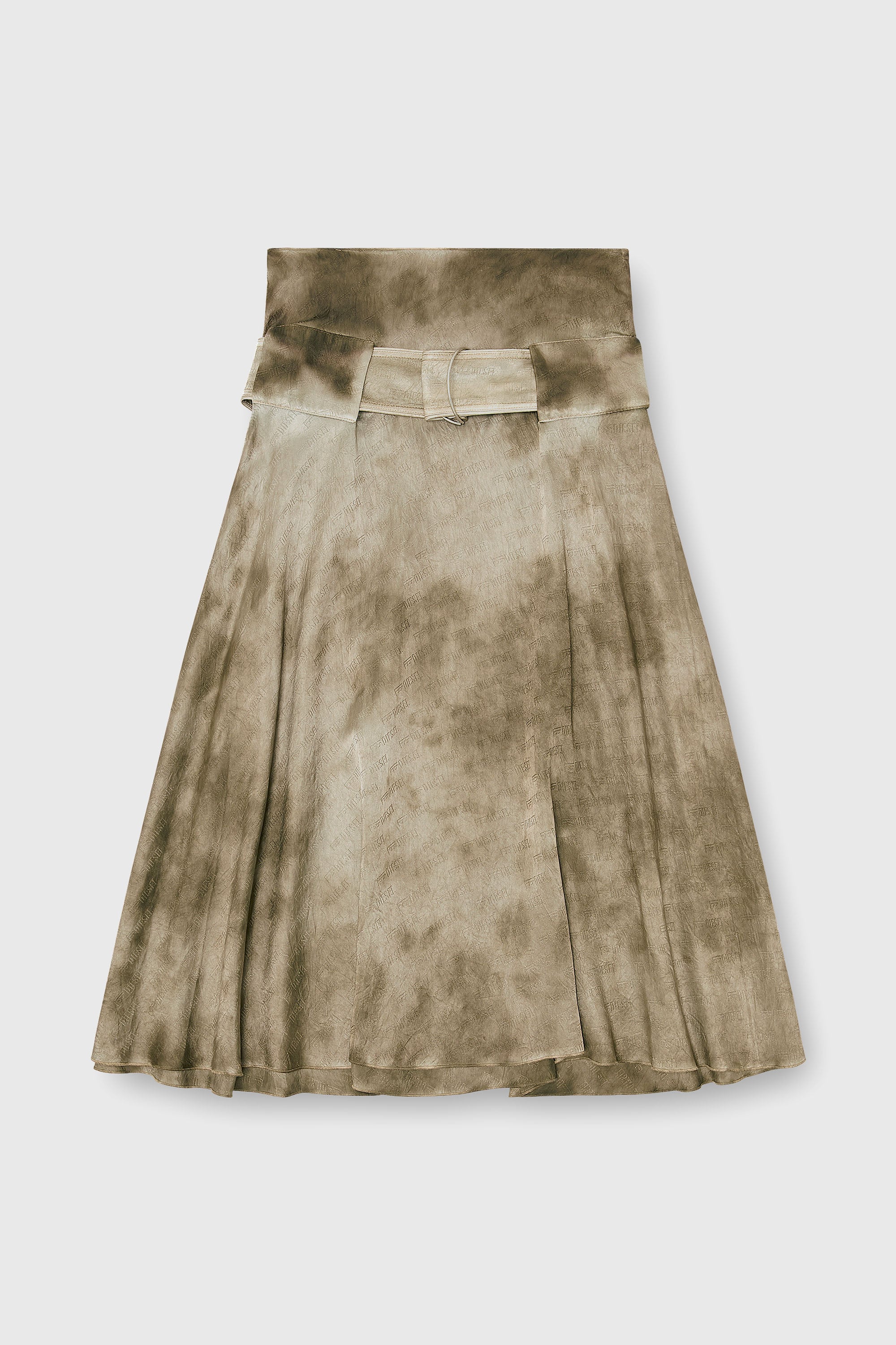Diesel - O-DYLE, Jupe midi ceintur&eacute;e en satin jacquard logo Femme in Marron - 2