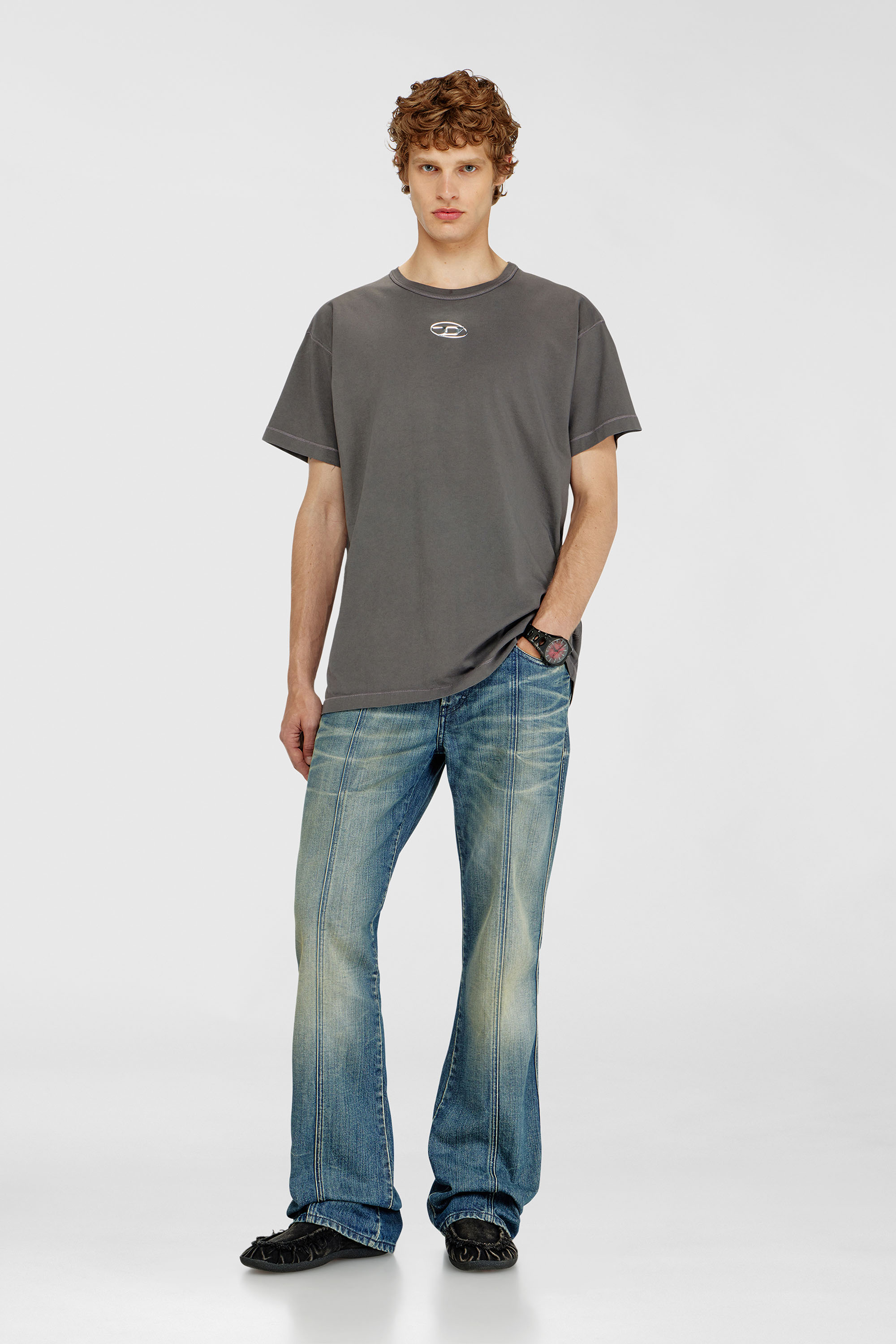 T-shirt in cotone leggero con logo Oval D metallizzato