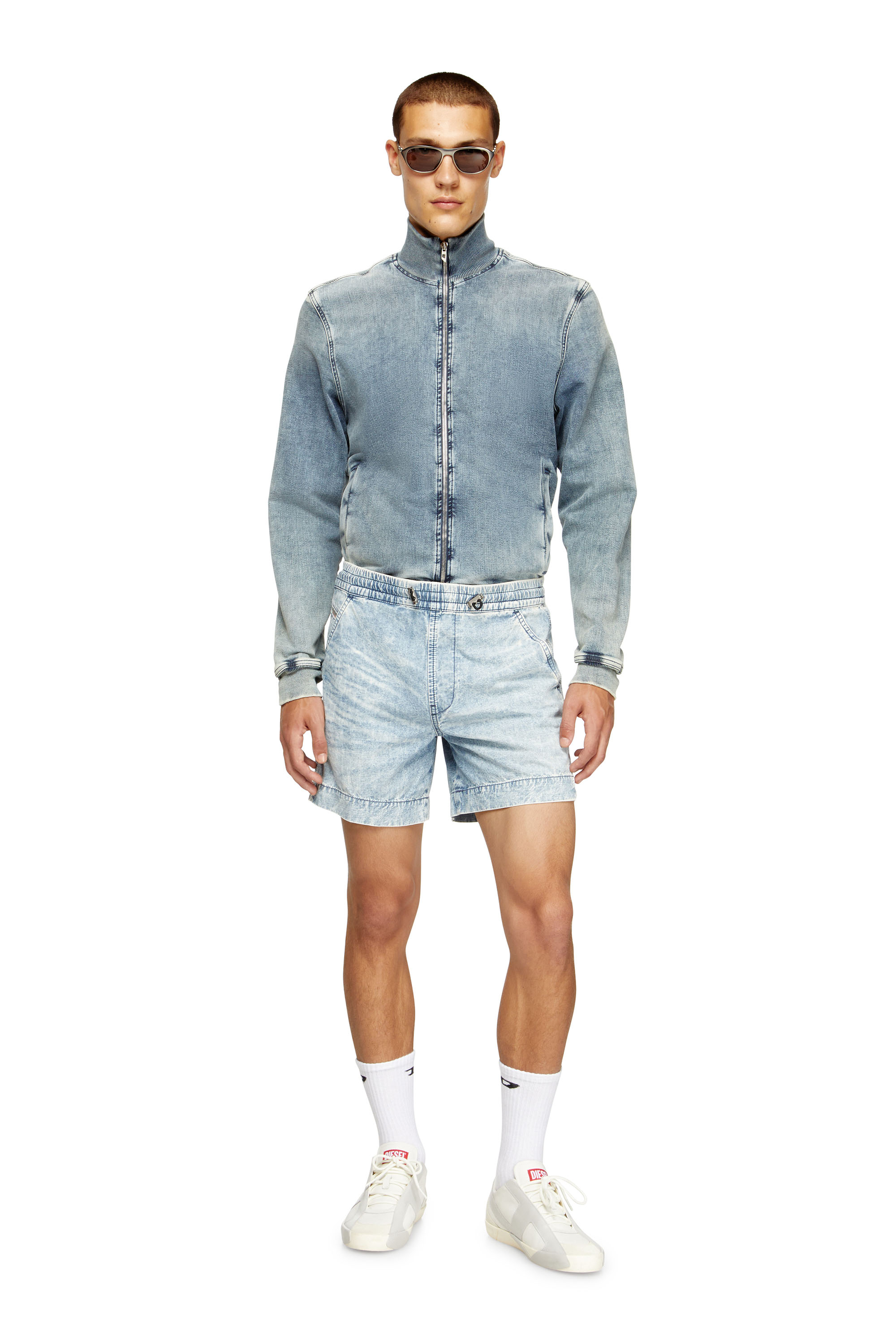 Diesel - D-TENNI-S, Unisex Shorts aus marmoriertem Denim in Hellblau - 2