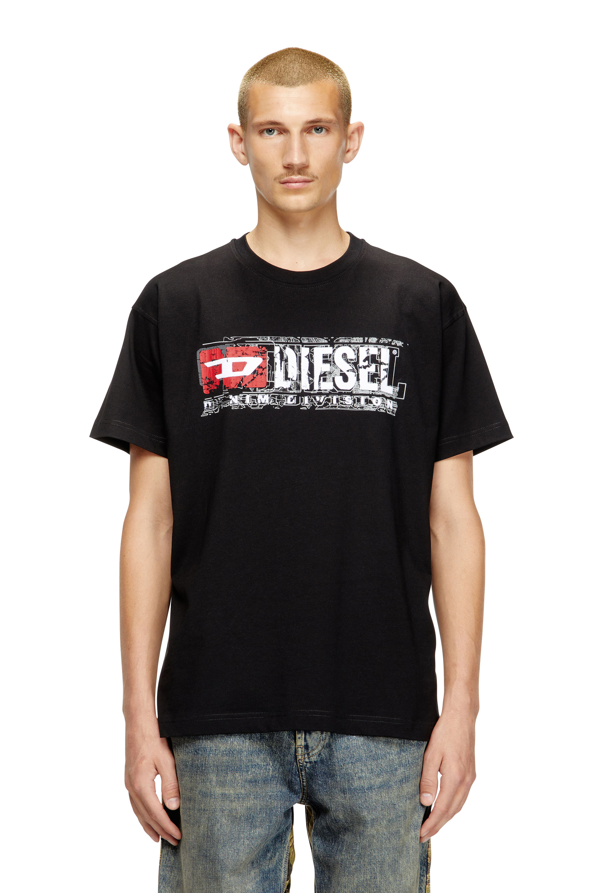 Diesel - T-NORM-T6, Man's T-shirt with flocked Diesel Denim Division logo in Black - 1