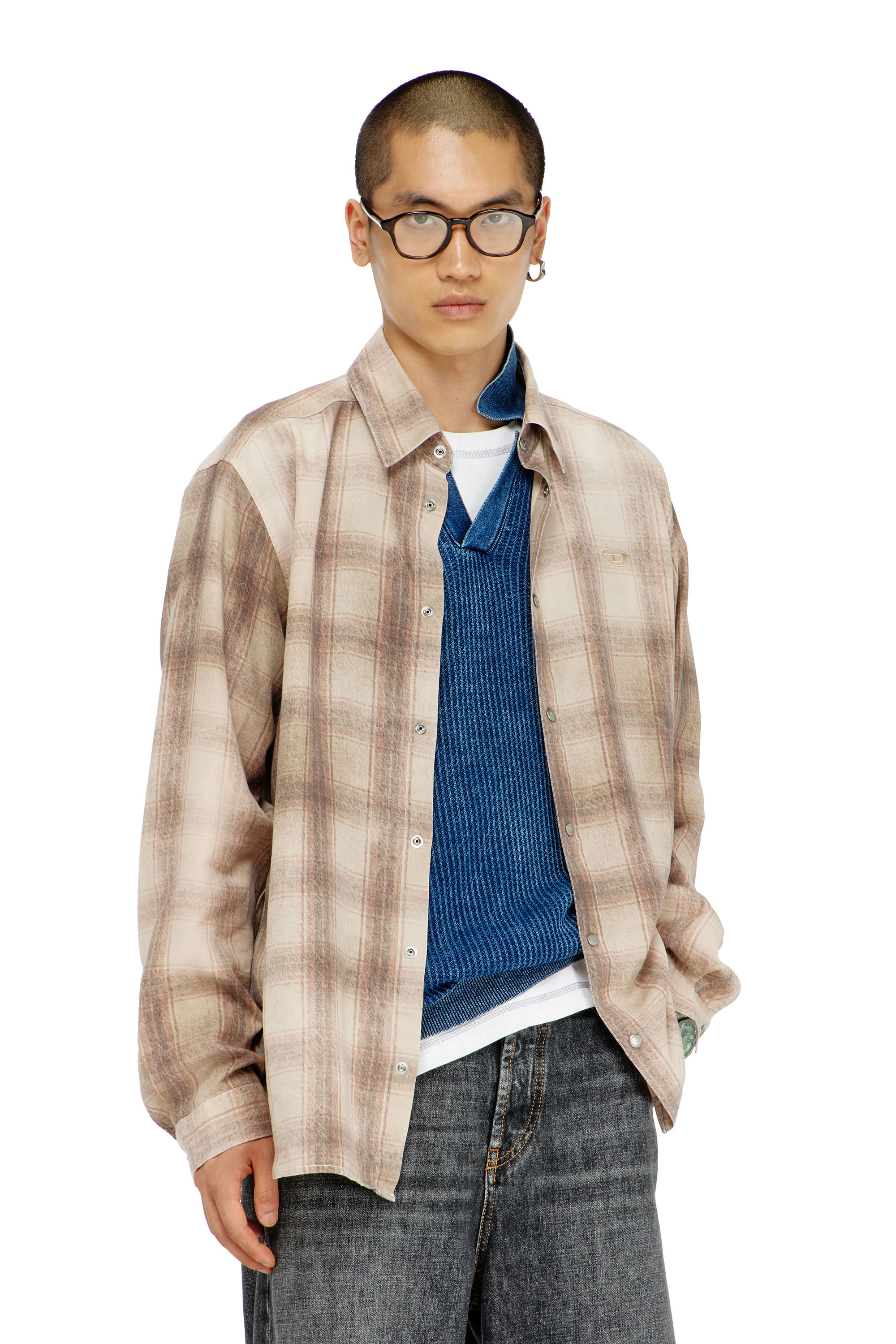 Diesel - S-SIMPLY-JMCM, Camicia a quadri in tessuto fluido Uomo in Marrone - 3