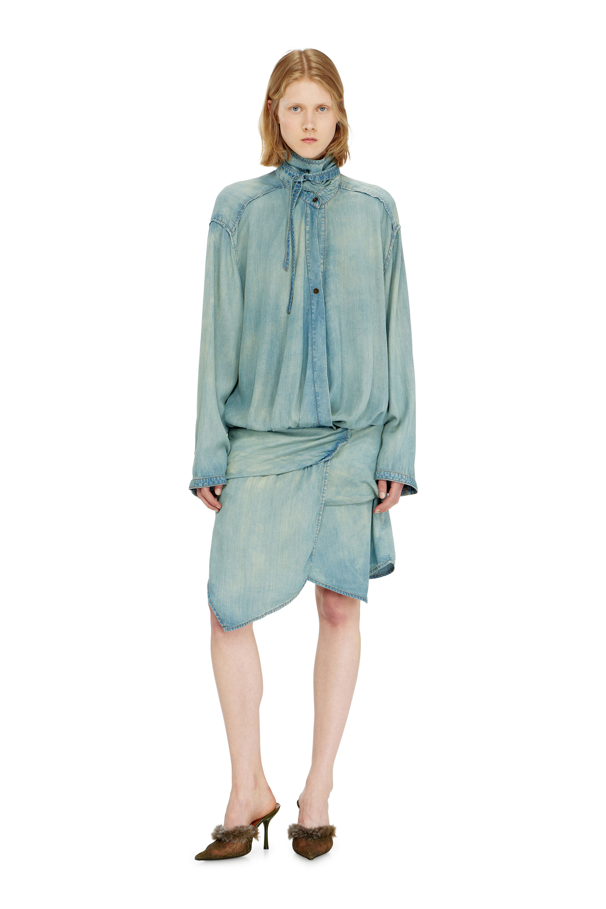 Diesel - DE-TILORA-S, Damen Oversized draped denim Hemdkleid in null - 2