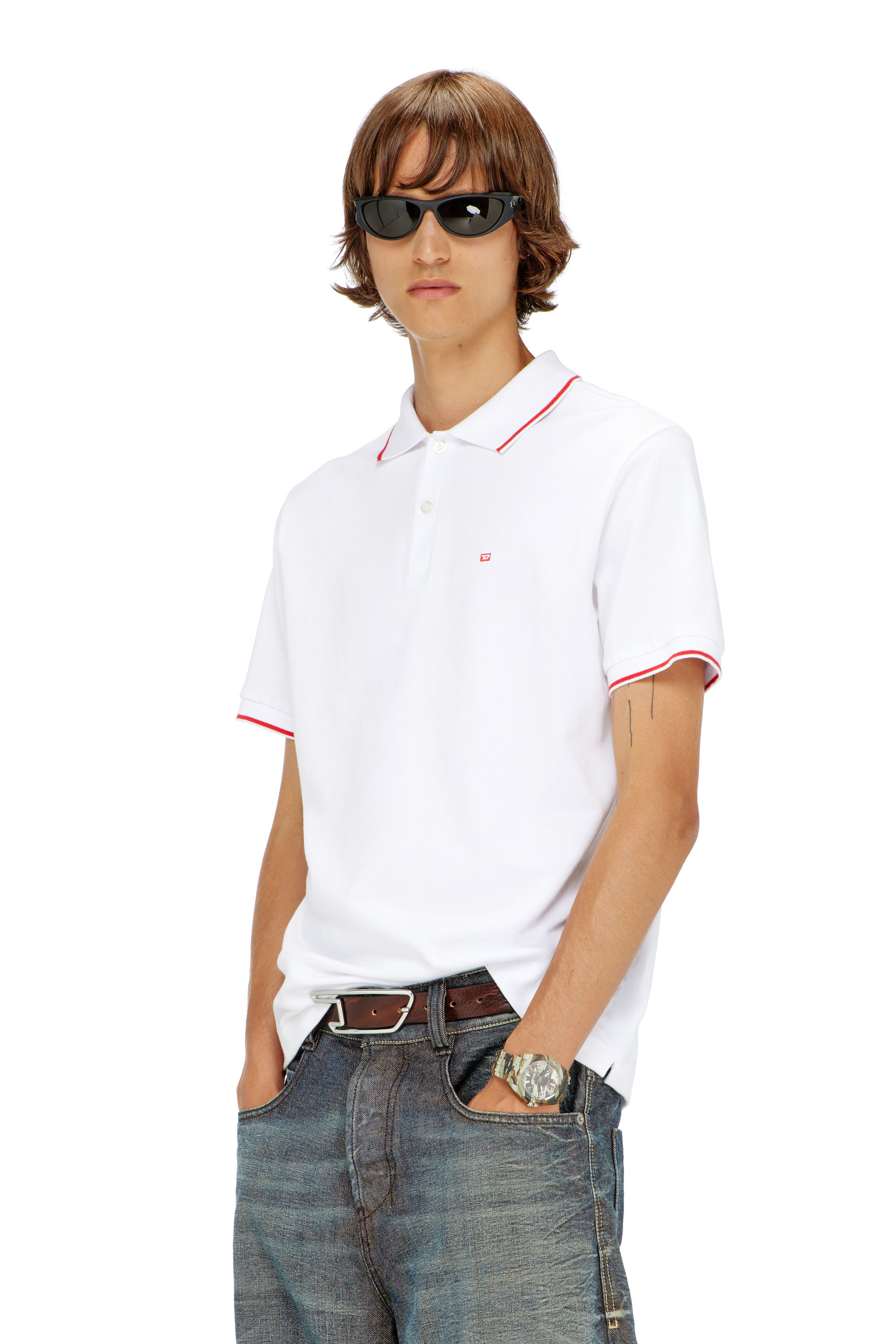 Diesel - T-FERRY-MICRODIV, Herren Poloshirt mit Diesel-Microstickerei in Wei&szlig; - 1