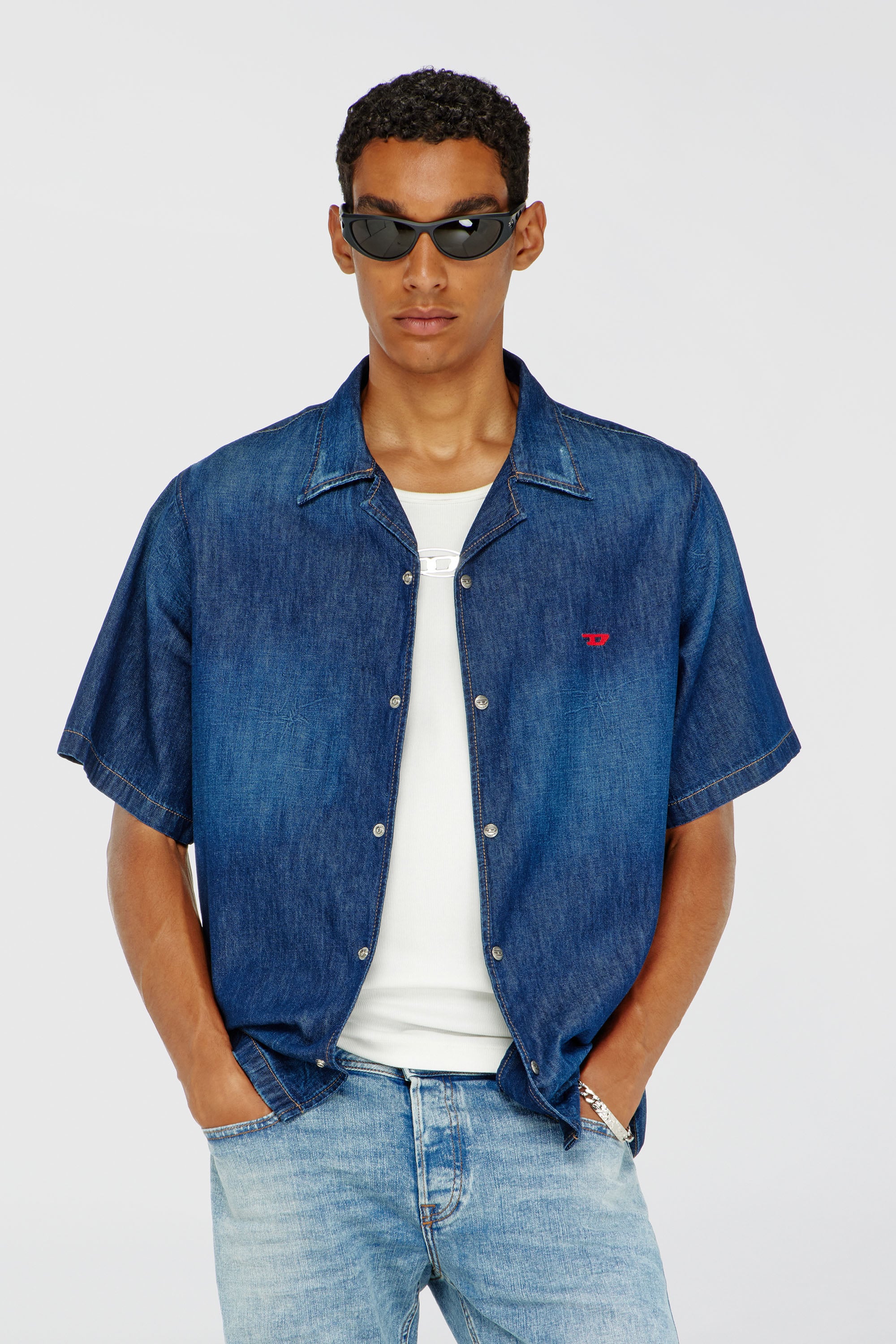 Diesel - D-NABIL-D, Camicia in denim a maniche corte Uomo in Blu - 1