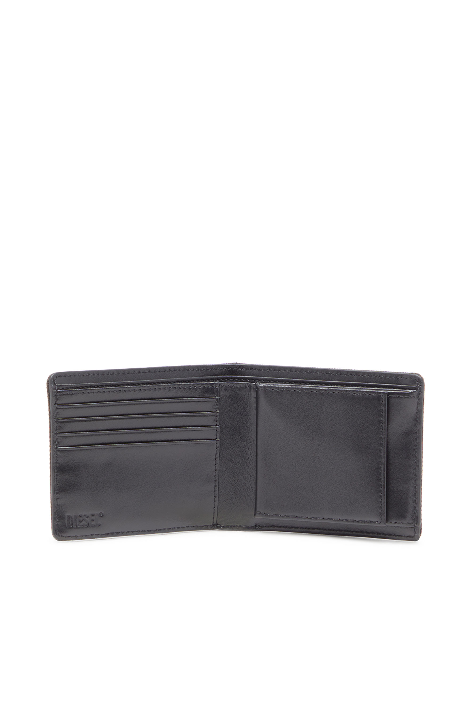 Diesel - MULTI-PKTS BI FOLD COIN S 3D, Portafoglio bi-fold in denim coated flock Uomo in Nero - 3