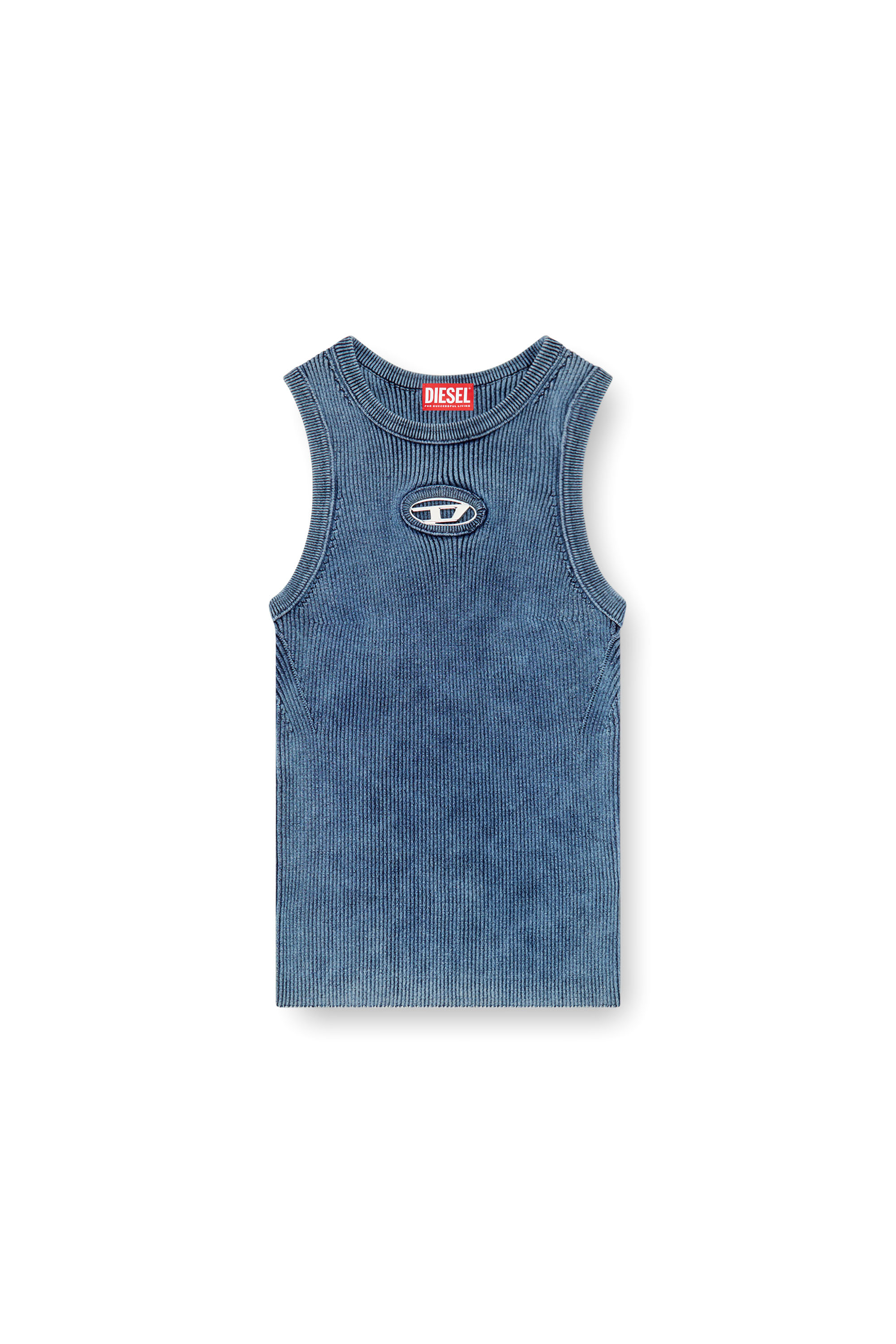 Diesel - M-ANCHOR-A-SL, Damen Tank-Top aus Rippstrick mit Oval D in Dunkelblau - 3