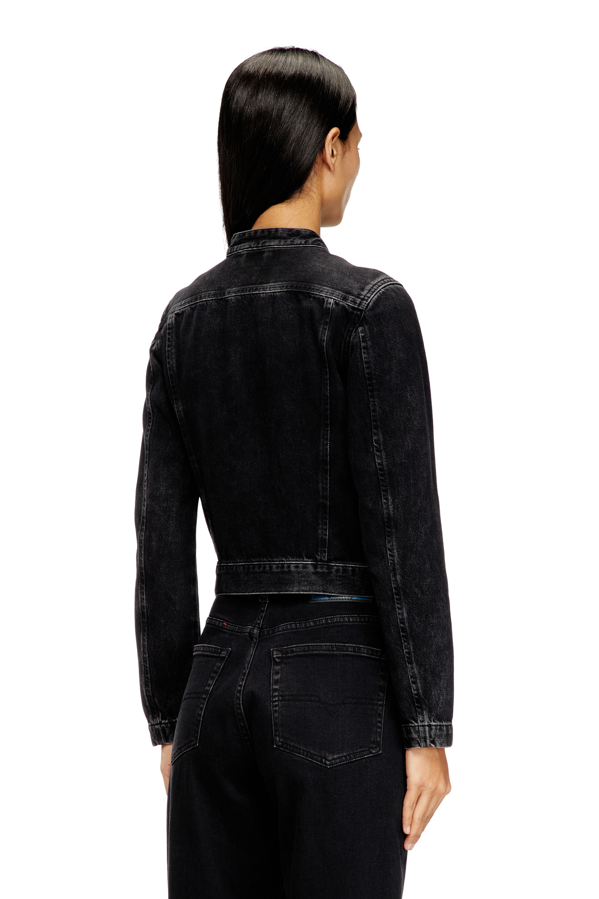Diesel - DE-MORNIN, Blouson motard en denim en denim à lavage propre Femme in Noir - 4