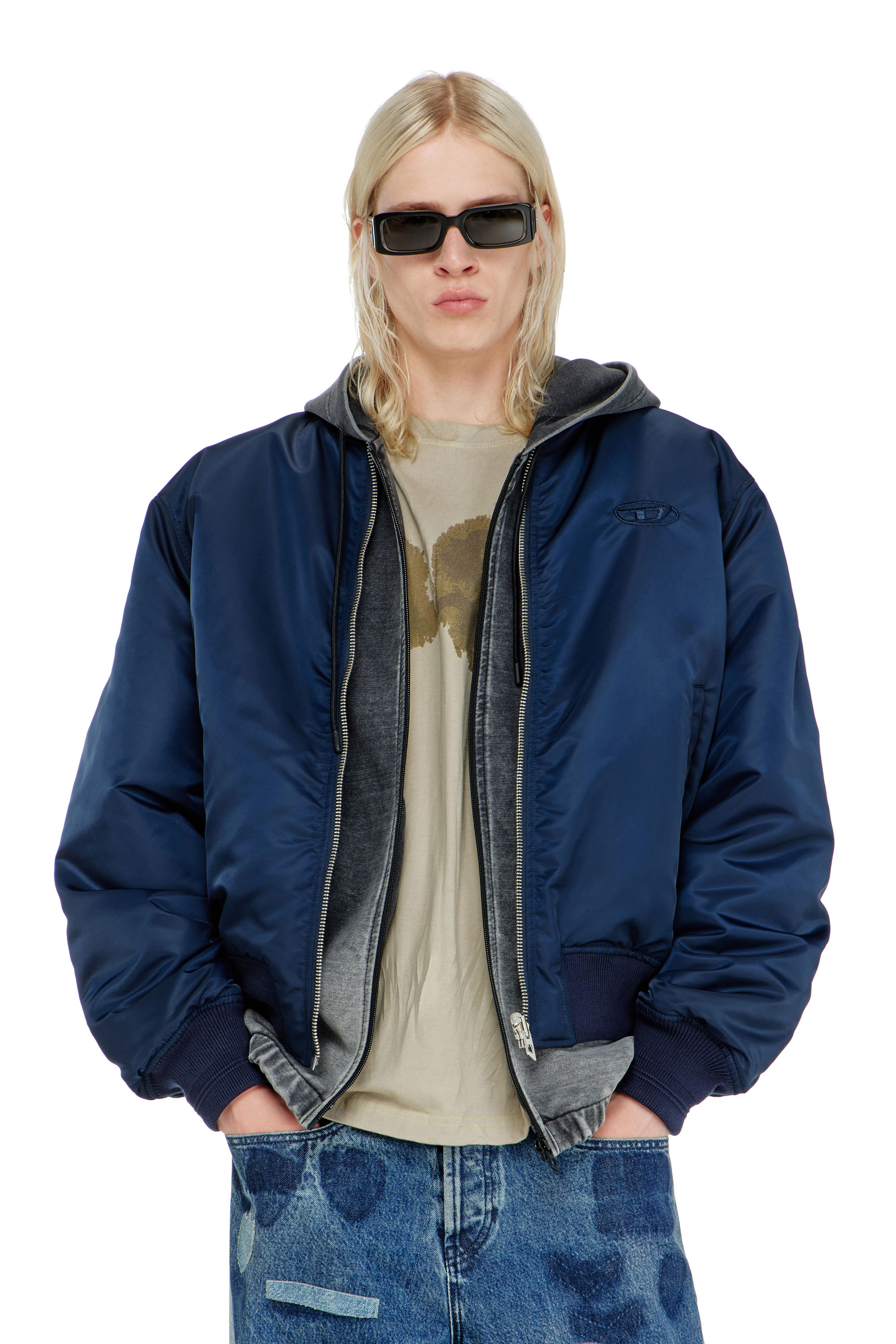 Diesel - W-TYPE-D1, Herren Gesteppte Bomberjacke mit Oval-D-Stickerei in Marineblau - 1