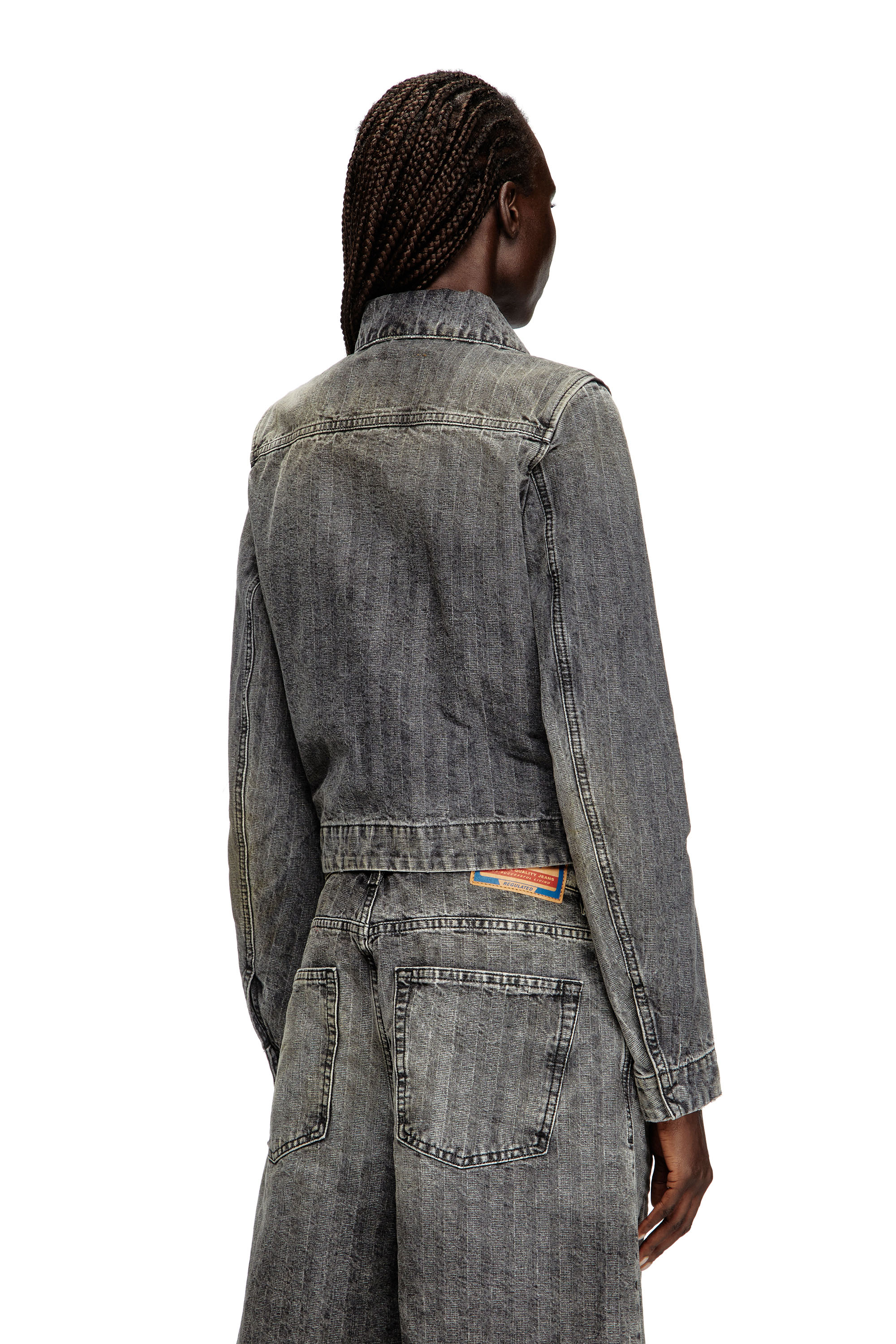 Diesel - DE-CORB, Damen Jacke aus Fischgrät-Denim in Hellgrau - 4