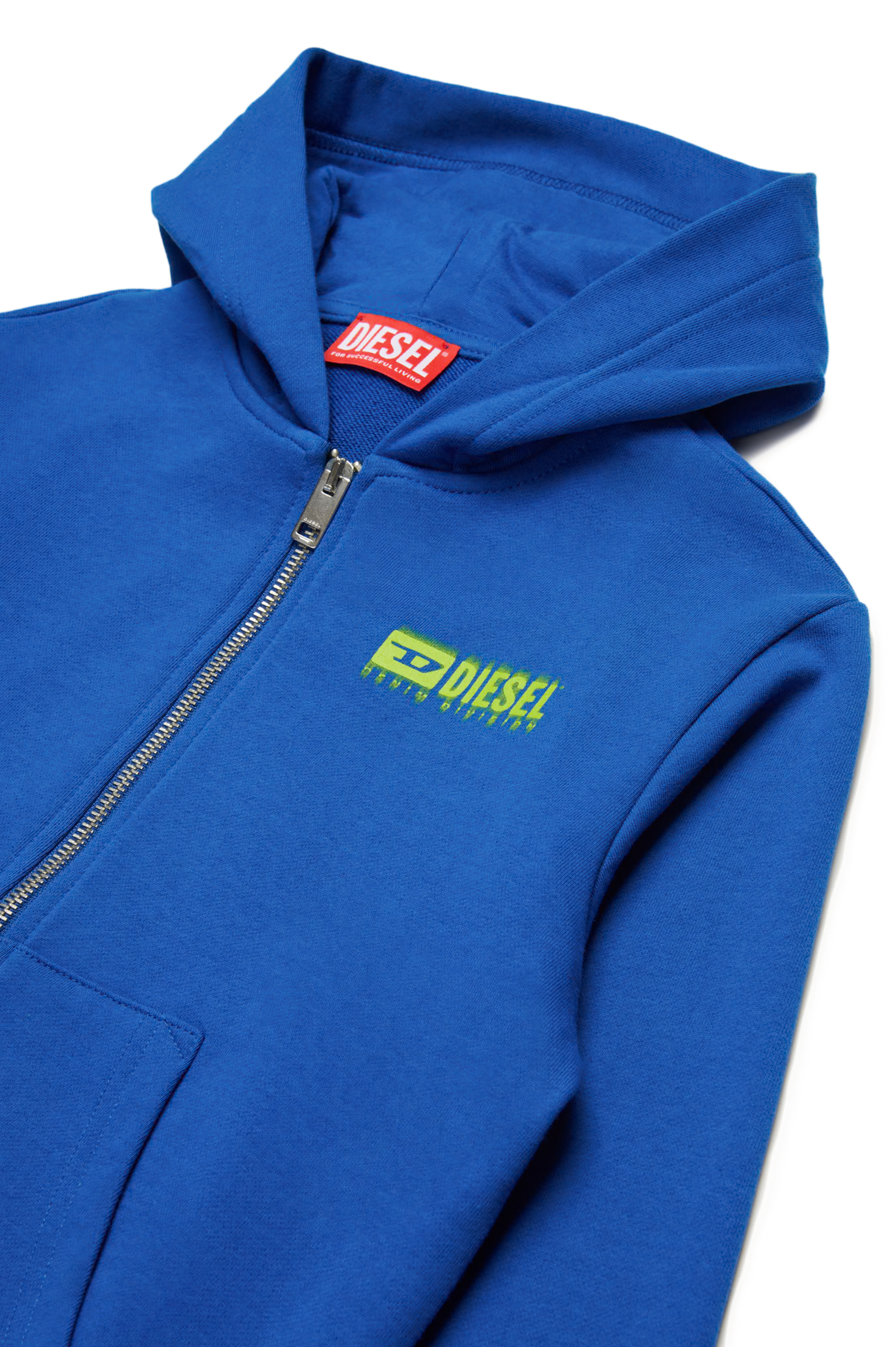 Diesel - SVOUGZIP OVER, Herren Reißverschluss-Hoodie mit verschmiertem Logo in Blau - 3