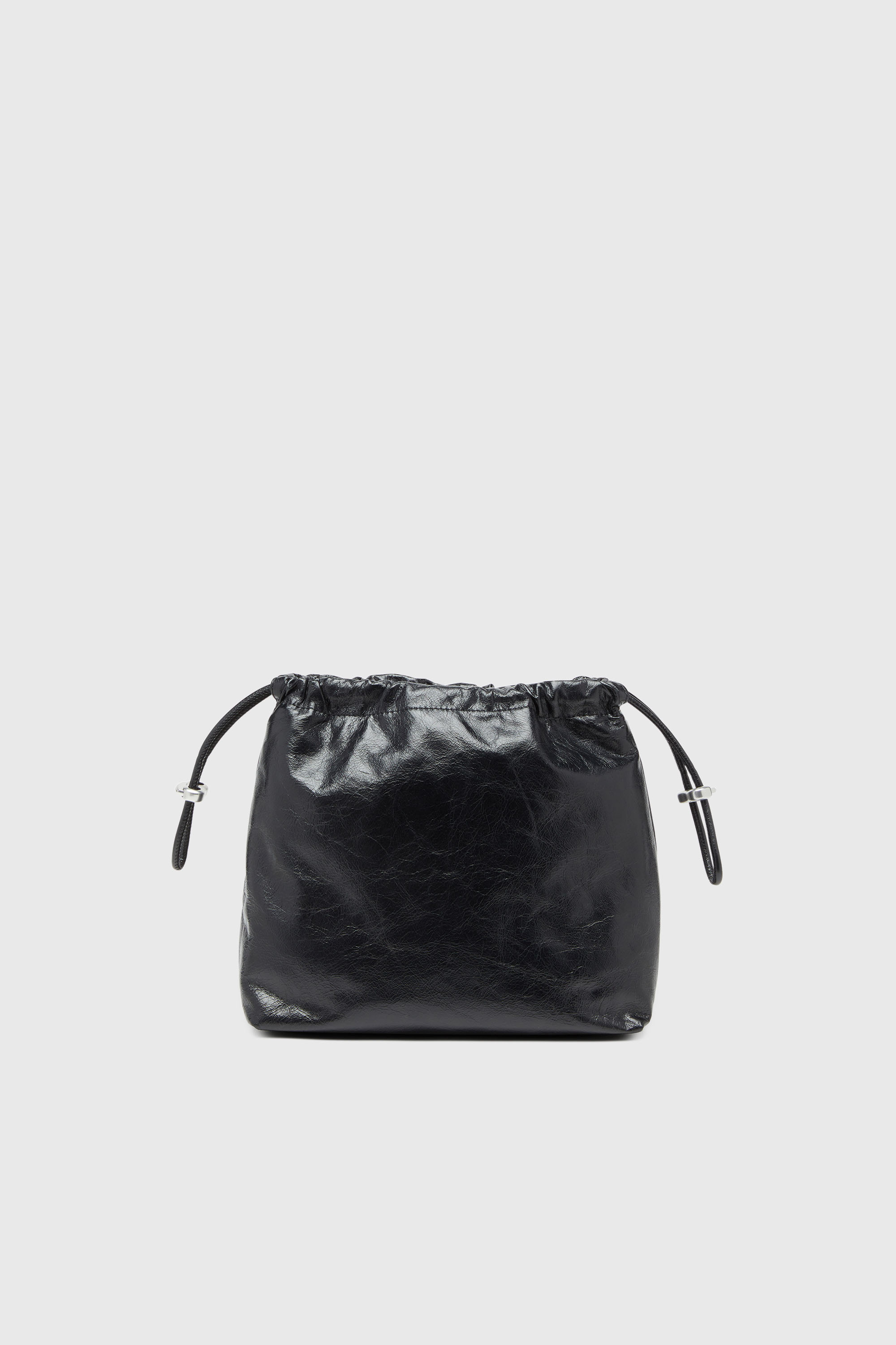 Diesel - SCRUNCH-D BUCKET, Damen Scrunch-D-Beuteltasche aus gl&auml;nzendem zerknittertem Leder in Schwarz - 3