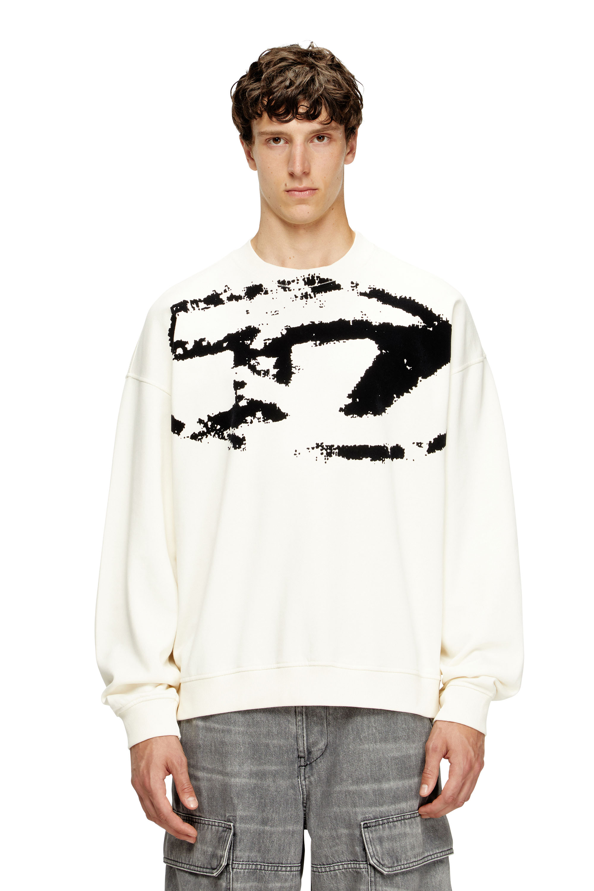 Diesel - S-BOXT-N5, Herren Sweatshirt mit beflocktem Distressed-Logo in Weiß - 3