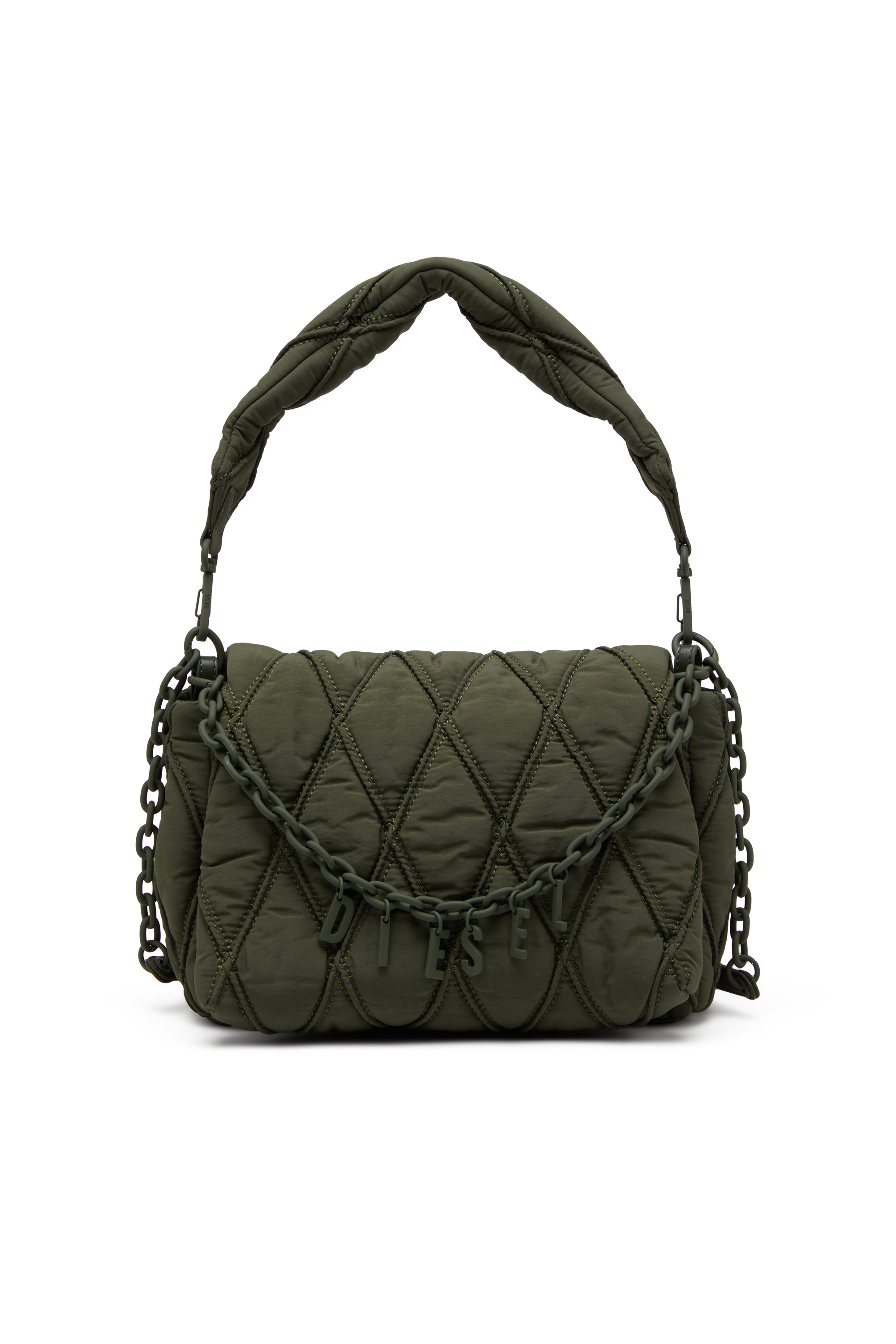 Diesel - CHARM-D SHOULDER M, Charm-D M-Sac &agrave; bandouli&egrave;re en nylon matelass&eacute; Femme in Vert - 1