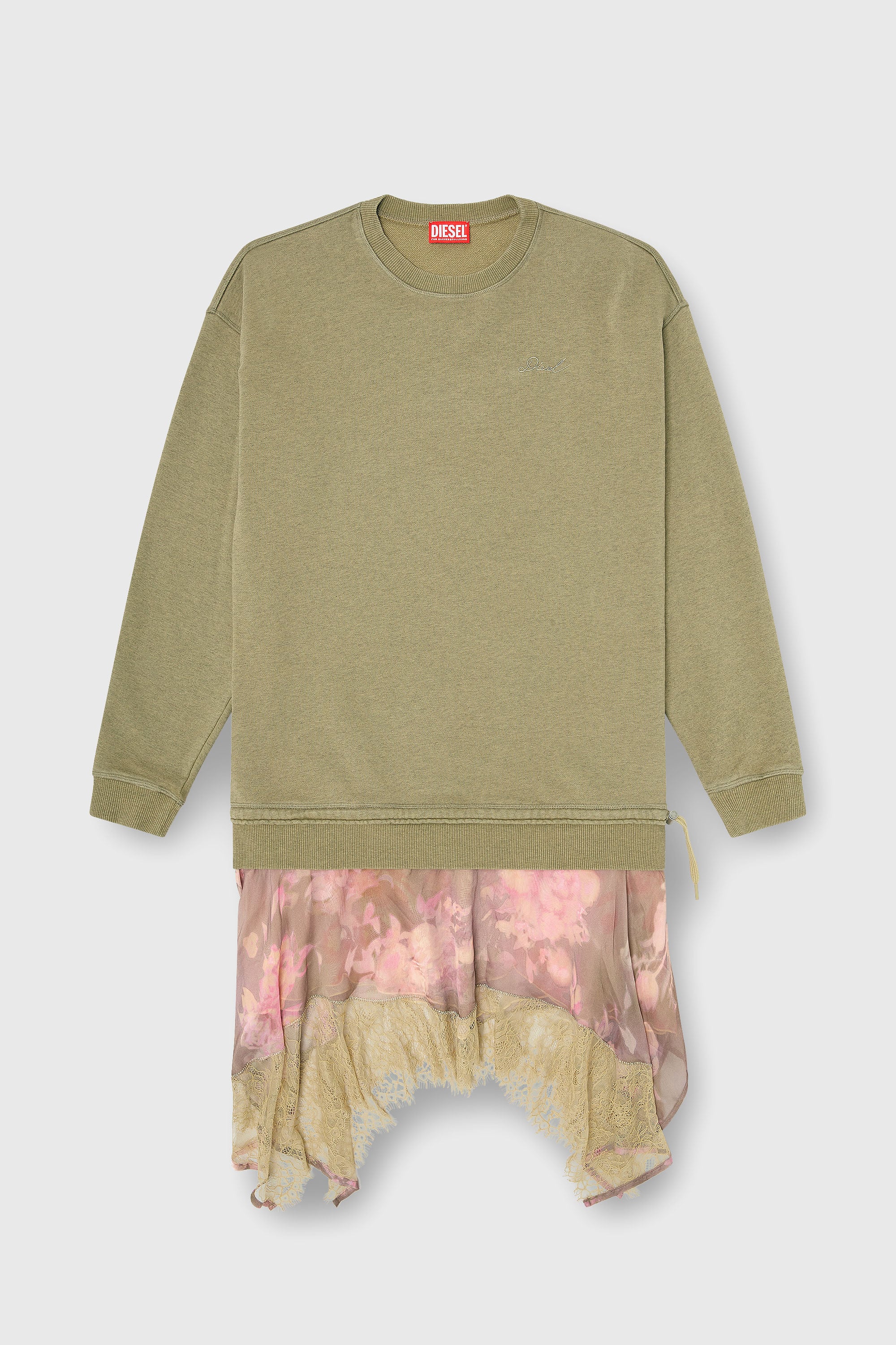 Diesel - D-ORELY, Damen Sweatshirt-Kleid mit Chiffon- und Spitz Rock in Rosa/Gr&uuml;n - 2