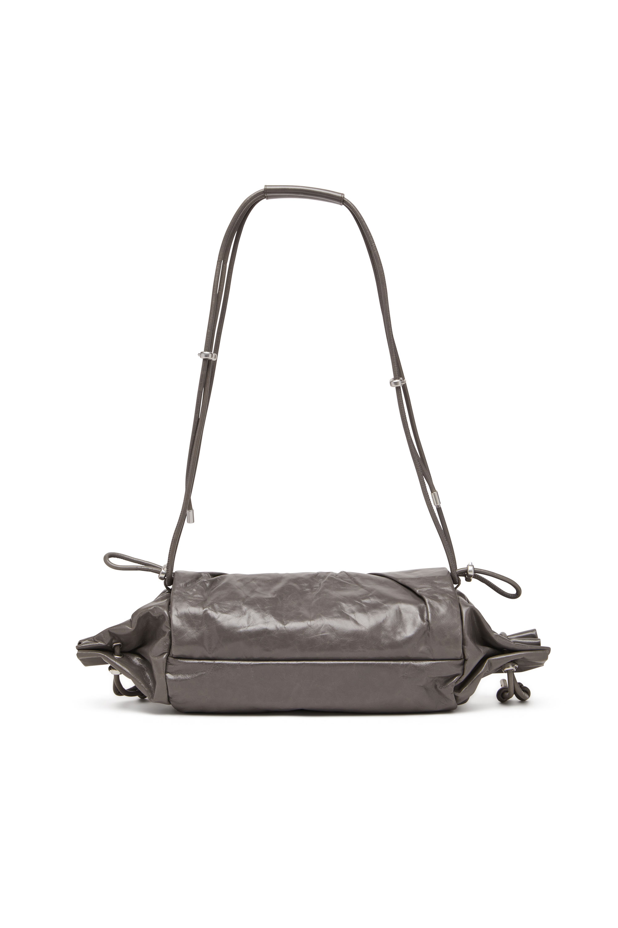 Diesel - SCRUNCH-D SHOULDER M, Damen Scrunch-D M-Schultertasche aus glänzendem Leder in Grau - 2