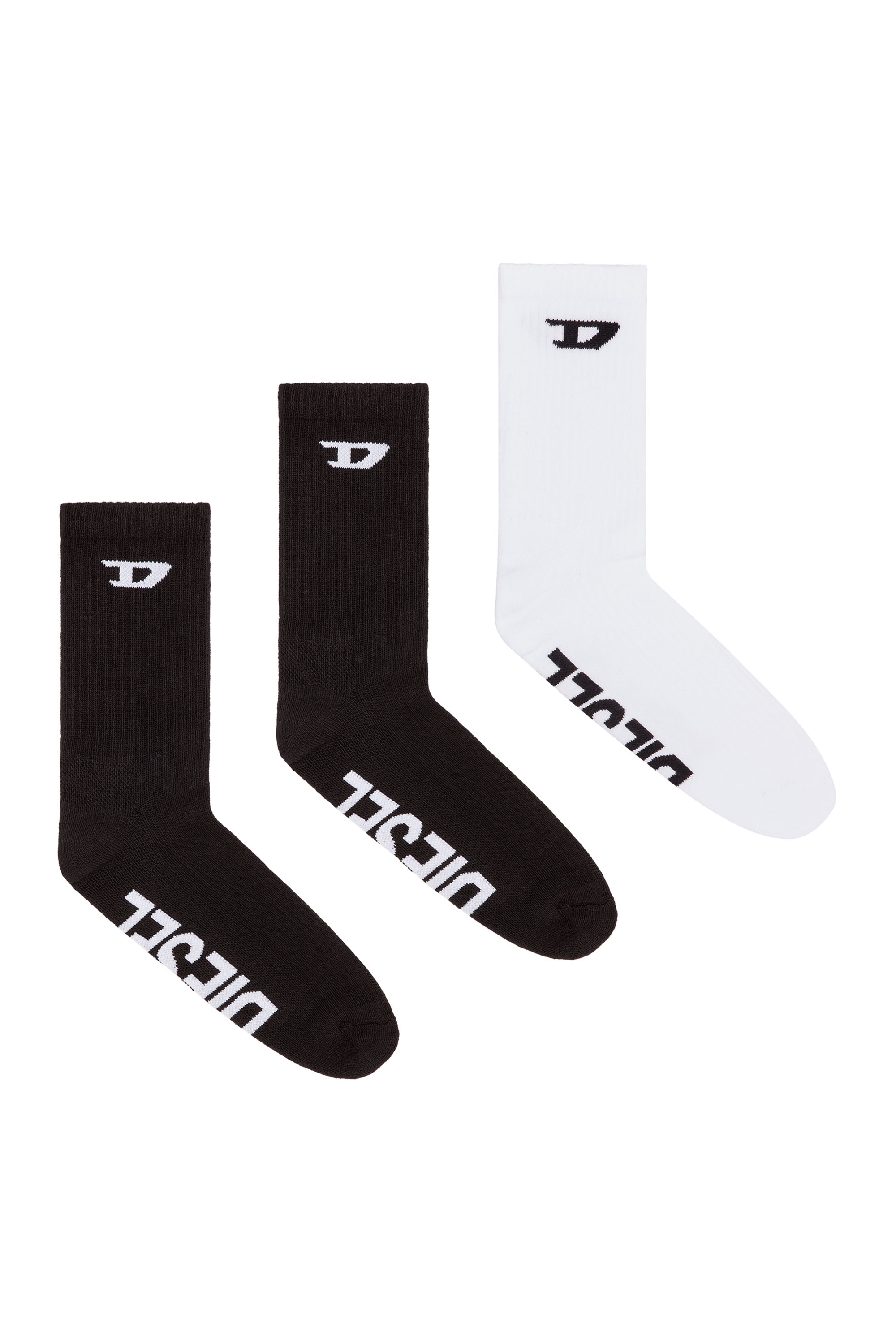 Diesel - SKM-D-CREW-SPORT-SOCKS, Set di tre calzini a coste con logo D Uomo in Multicolor - 1