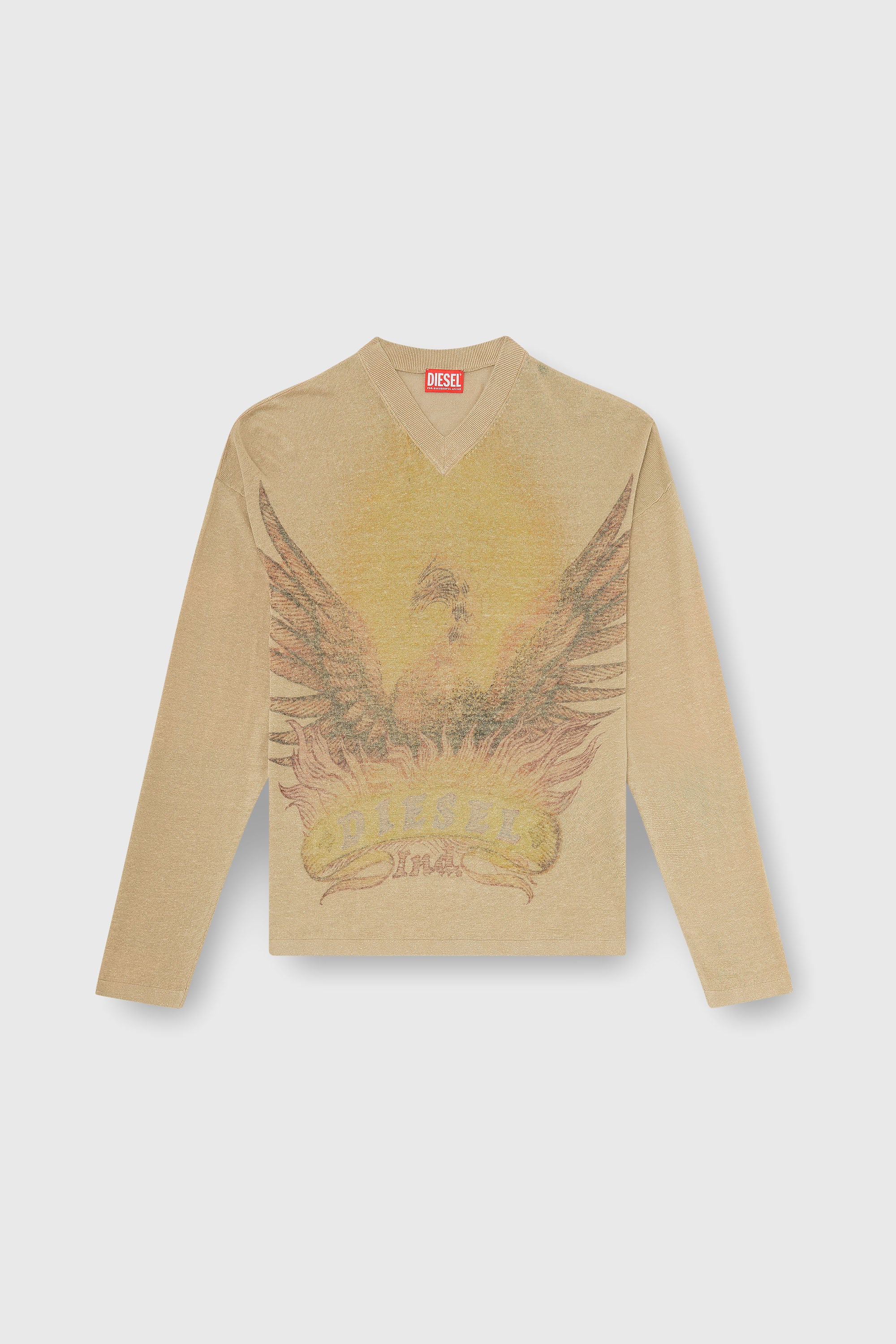 Diesel - K-ARMINS, Maglia in lino con stampa Phoenix effetto faded Uomo in Beige - 2