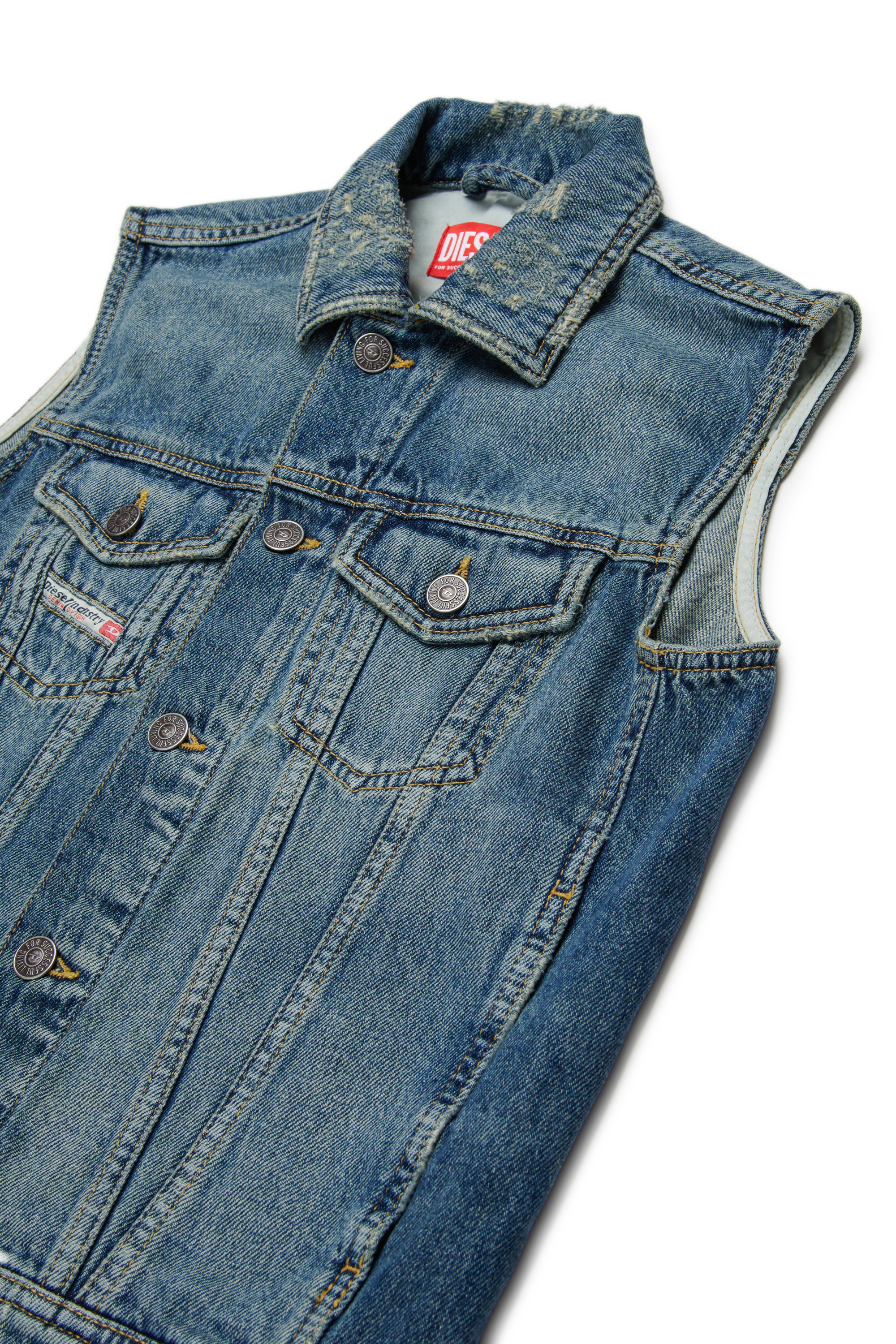 Diesel - JNHILL-OVER-SM, Herren Weste aus bearbeitetem Denim mit Abriebstellen in Mittelblau - 3