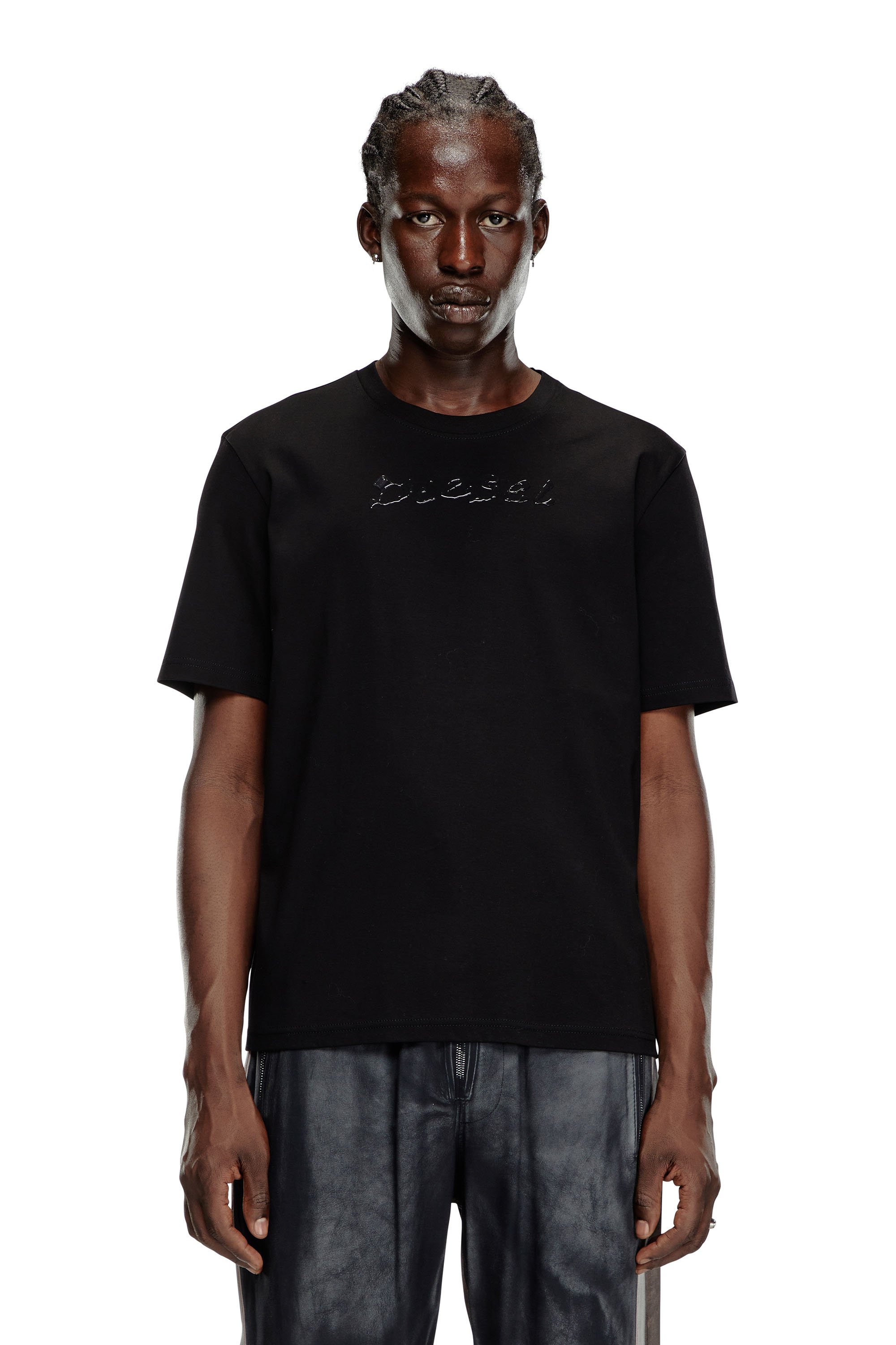 Diesel - T-MADJUST-K2, T-shirt en coton mercerisé avec logo ton sur ton Homme in Noir - 1