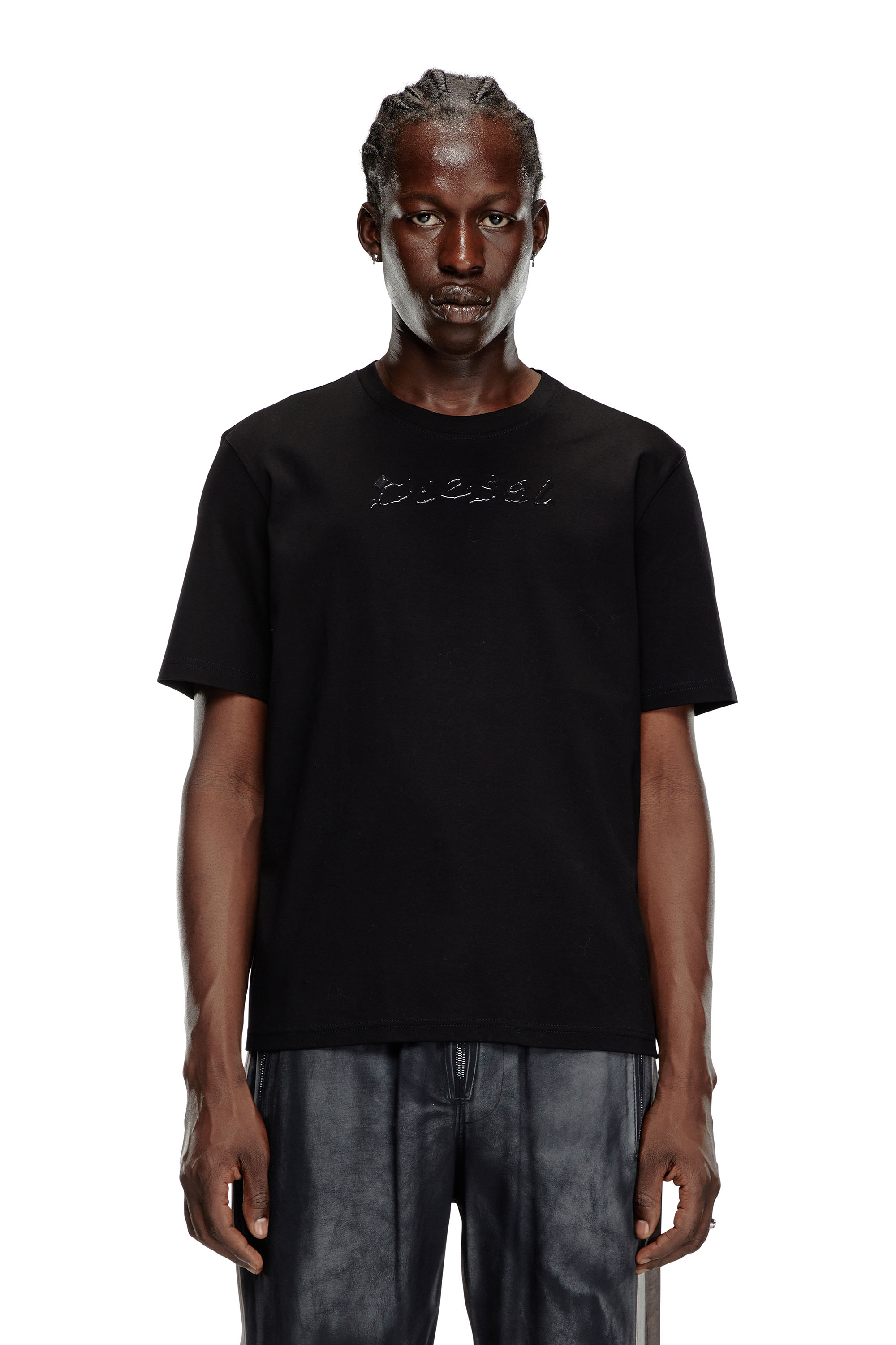 Diesel - T-MADJUST-K2, T-shirt en coton merceris&eacute; avec logo ton sur ton Homme in Noir - 3