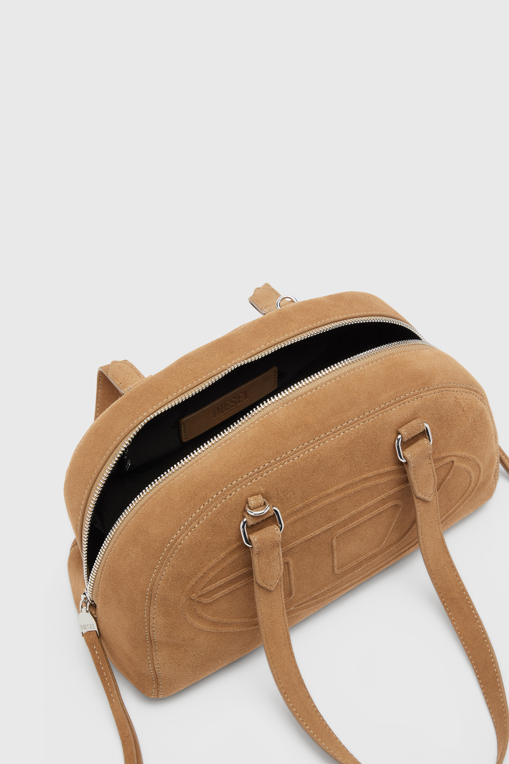Diesel - 1DR DOME SHOULDER, Unisex 1DR Dome-Suede Schultertasche mit Oval D Logo in Beige - 5