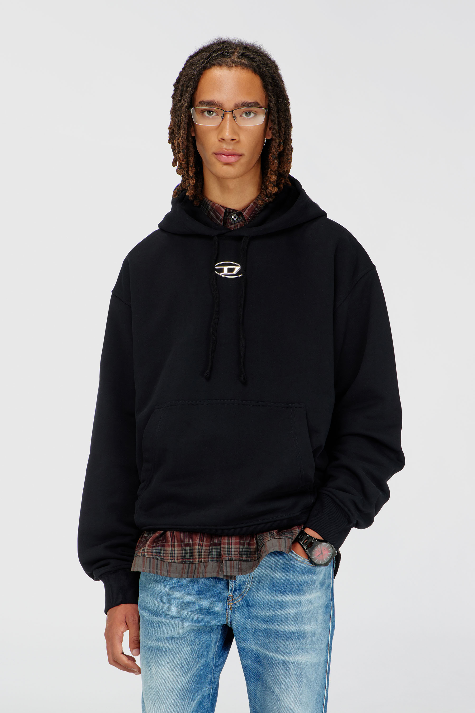 Diesel - S-MACS-HOOD-OD, Herren Hoodie in &Uuml;bergr&ouml;&szlig;e mit Metallic-Logo in Schwarz - 3